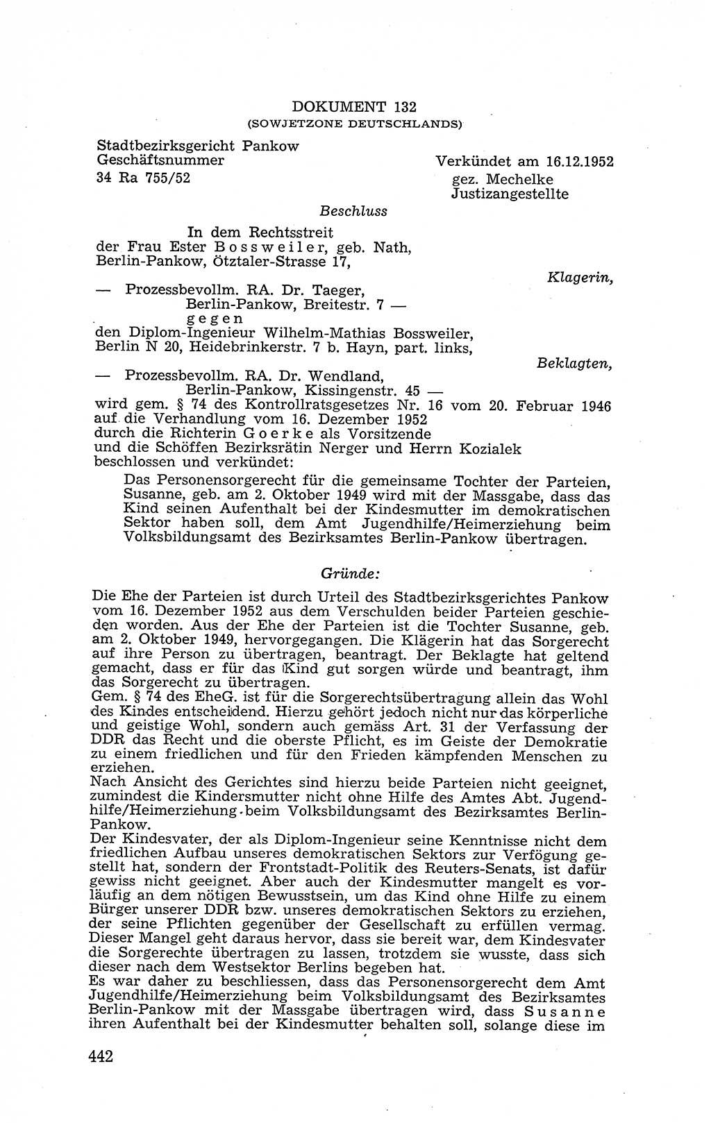 Recht in Fesseln, Dokumente, Internationale Juristen-Kommission [Bundesrepublik Deutschland (BRD)] 1955, Seite 442 (R. Dok. IJK BRD 1955, S. 442)