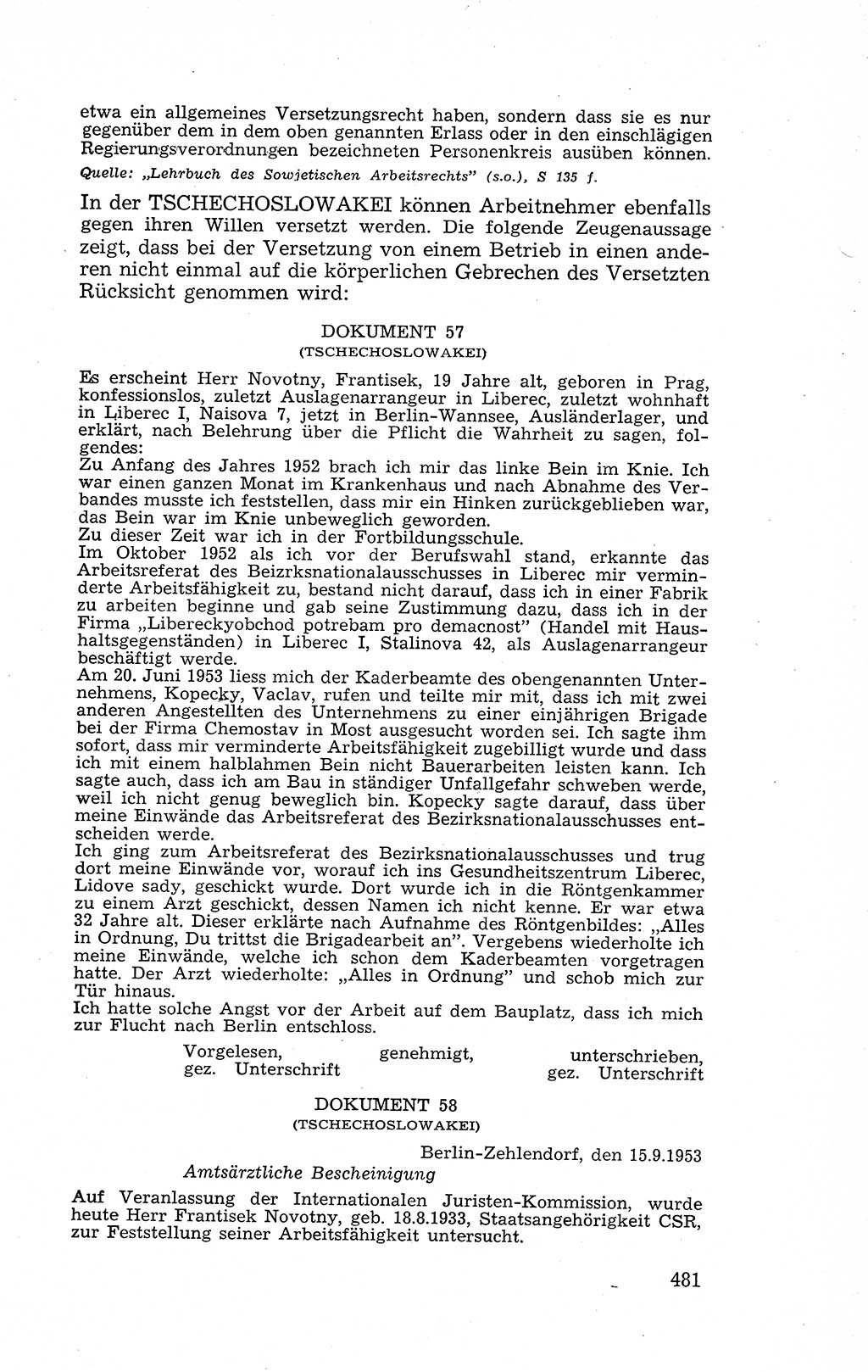 Recht in Fesseln, Dokumente, Internationale Juristen-Kommission [Bundesrepublik Deutschland (BRD)] 1955, Seite 481 (R. Dok. IJK BRD 1955, S. 481)