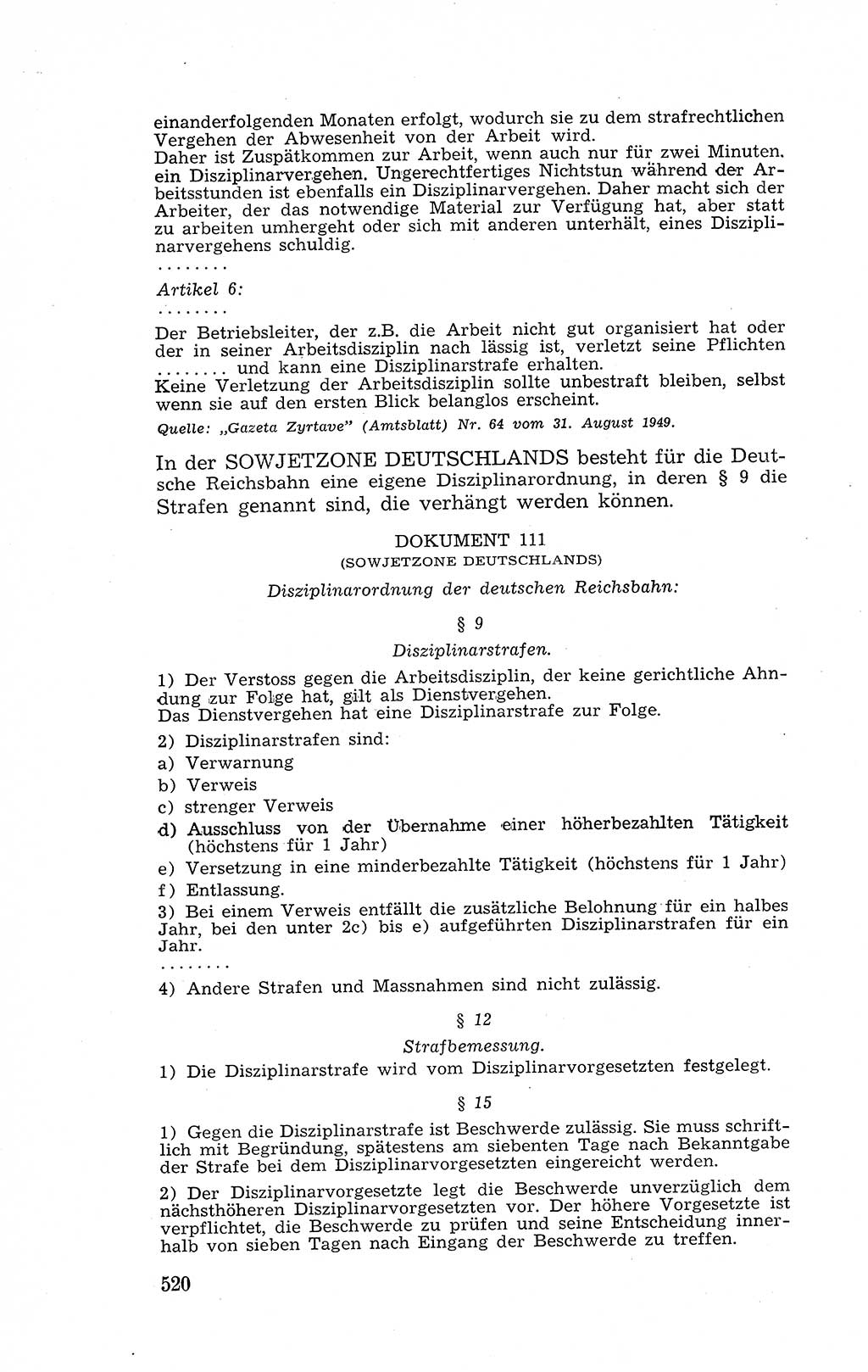 Recht in Fesseln, Dokumente, Internationale Juristen-Kommission [Bundesrepublik Deutschland (BRD)] 1955, Seite 520 (R. Dok. IJK BRD 1955, S. 520)