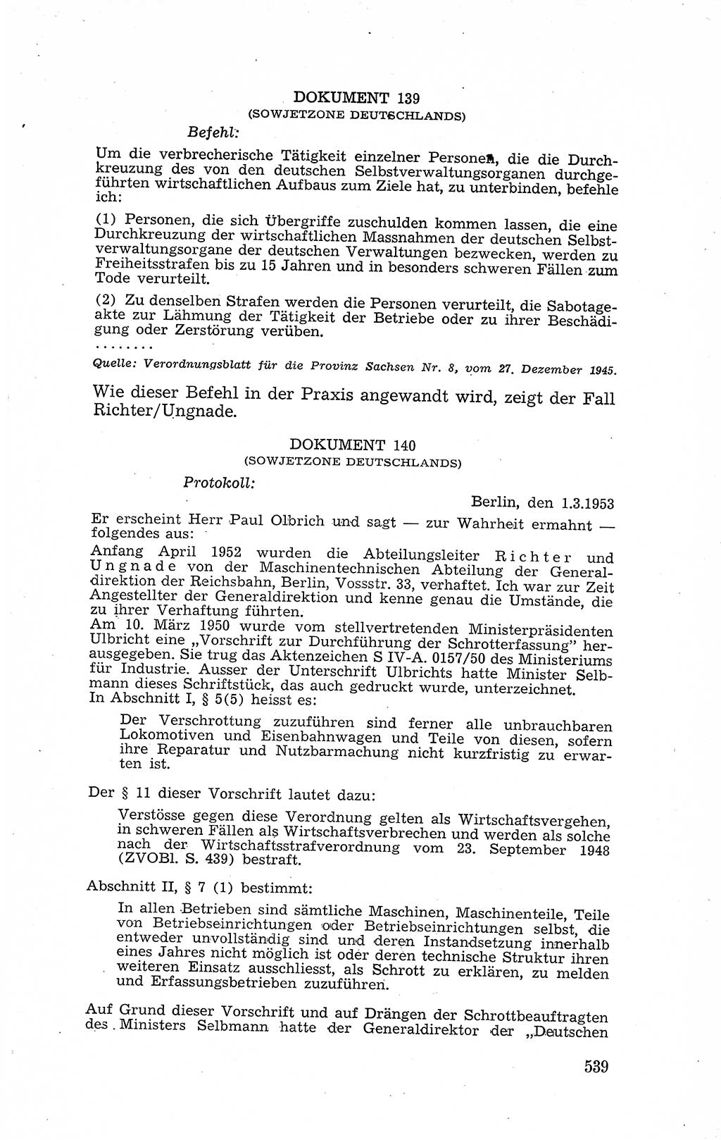 Recht in Fesseln, Dokumente, Internationale Juristen-Kommission [Bundesrepublik Deutschland (BRD)] 1955, Seite 539 (R. Dok. IJK BRD 1955, S. 539)