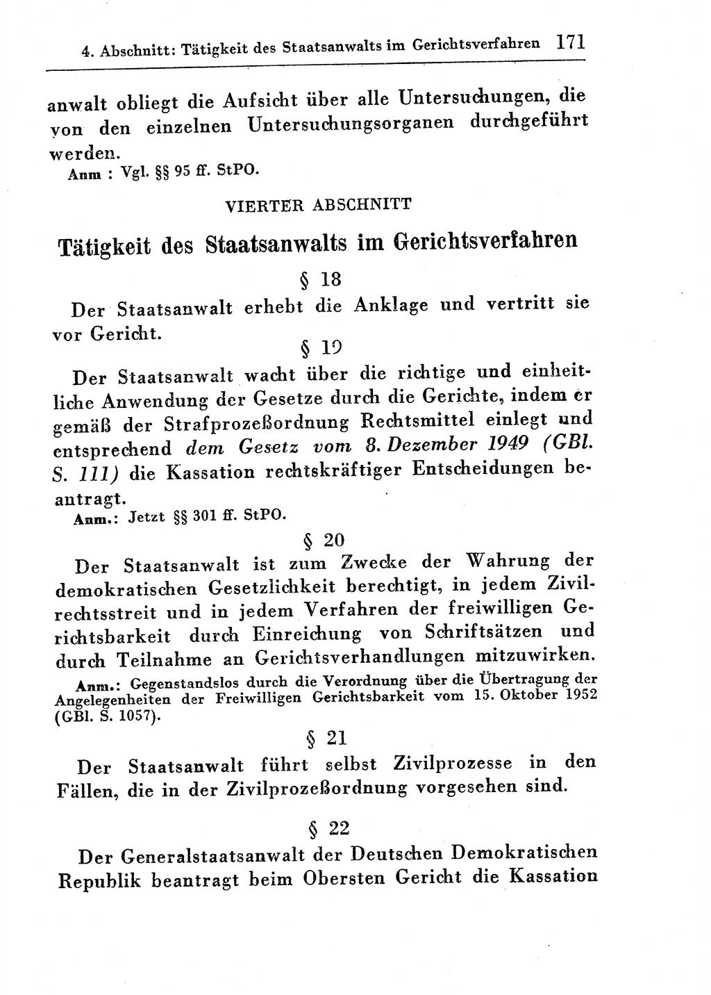 Strafprozeßordnung (StPO), Gerichtsverfassungsgesetz (GVG), Staatsanwaltsgesetz (StAG) und Jugendgerichtsgesetz (JGG) [Deutsche Demokratische Republik (DDR)] 1955, Seite 171 (StPO GVG StAG JGG DDR 1955, S. 171)