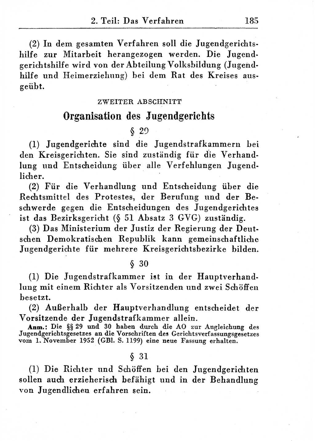 Strafprozeßordnung (StPO), Gerichtsverfassungsgesetz (GVG), Staatsanwaltsgesetz (StAG) und Jugendgerichtsgesetz (JGG) [Deutsche Demokratische Republik (DDR)] 1955, Seite 185 (StPO GVG StAG JGG DDR 1955, S. 185)