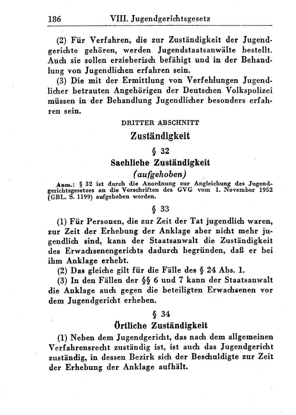 Strafprozeßordnung (StPO), Gerichtsverfassungsgesetz (GVG), Staatsanwaltsgesetz (StAG) und Jugendgerichtsgesetz (JGG) [Deutsche Demokratische Republik (DDR)] 1955, Seite 186 (StPO GVG StAG JGG DDR 1955, S. 186)