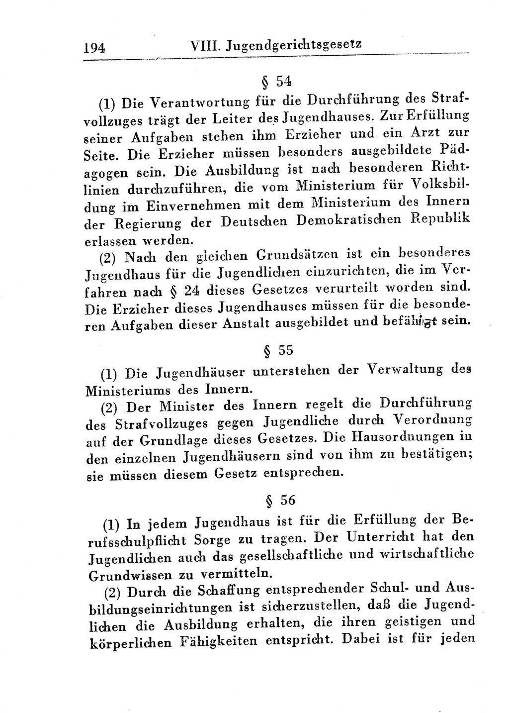 Strafprozeßordnung (StPO), Gerichtsverfassungsgesetz (GVG), Staatsanwaltsgesetz (StAG) und Jugendgerichtsgesetz (JGG) [Deutsche Demokratische Republik (DDR)] 1955, Seite 194 (StPO GVG StAG JGG DDR 1955, S. 194)