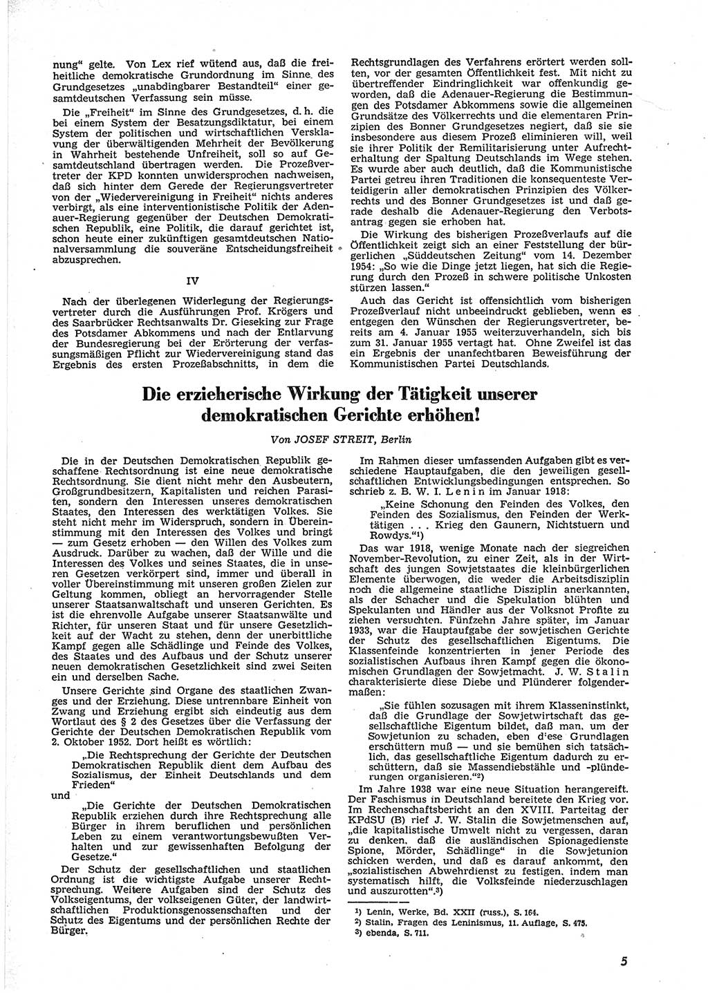 Neue Justiz (NJ), Zeitschrift für Recht und Rechtswissenschaft [Deutsche Demokratische Republik (DDR)], 9. Jahrgang 1955, Seite 5 (NJ DDR 1955, S. 5)