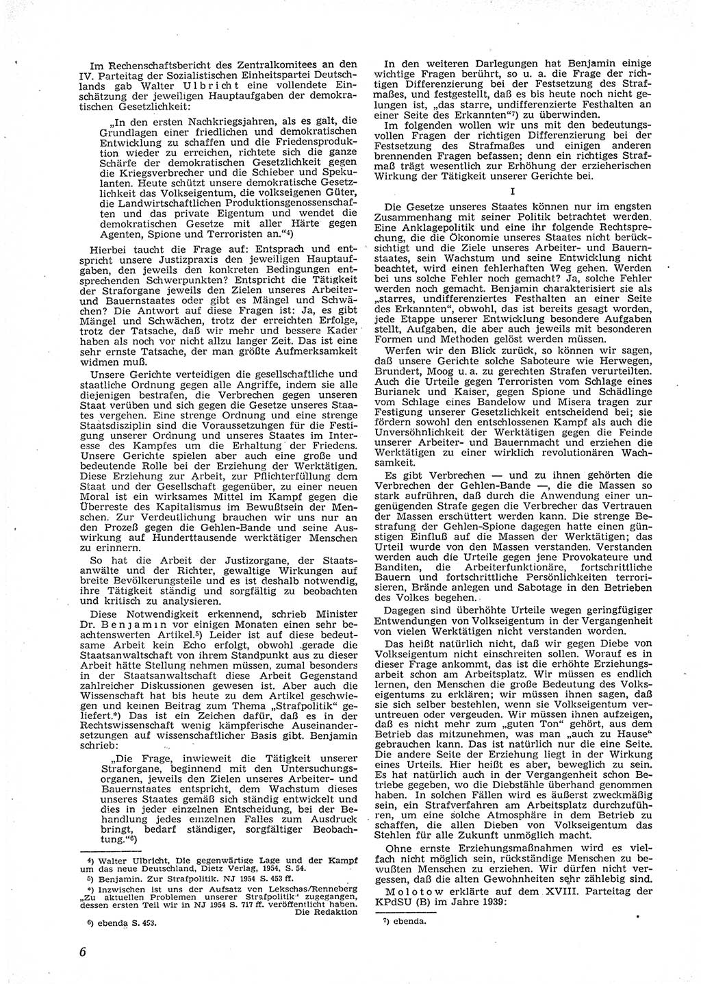 Neue Justiz (NJ), Zeitschrift für Recht und Rechtswissenschaft [Deutsche Demokratische Republik (DDR)], 9. Jahrgang 1955, Seite 6 (NJ DDR 1955, S. 6)