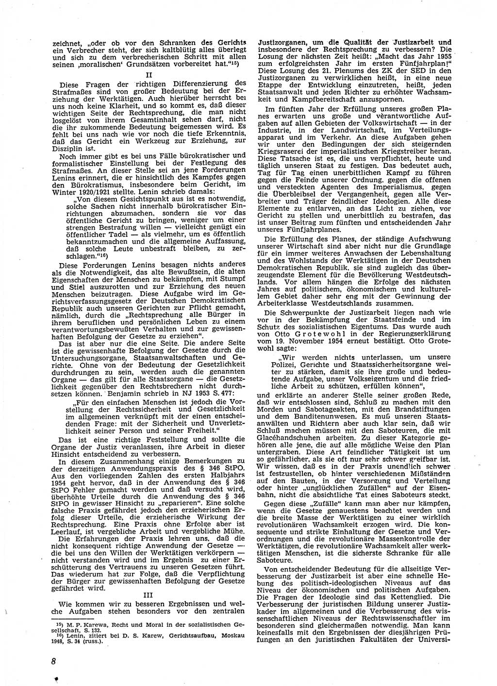 Neue Justiz (NJ), Zeitschrift für Recht und Rechtswissenschaft [Deutsche Demokratische Republik (DDR)], 9. Jahrgang 1955, Seite 8 (NJ DDR 1955, S. 8)