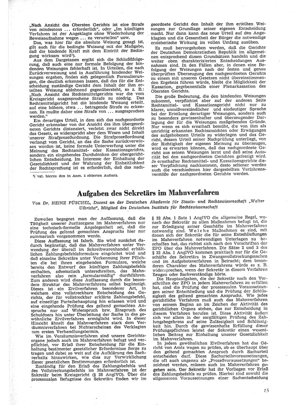 Neue Justiz (NJ), Zeitschrift für Recht und Rechtswissenschaft [Deutsche Demokratische Republik (DDR)], 9. Jahrgang 1955, Seite 15 (NJ DDR 1955, S. 15)