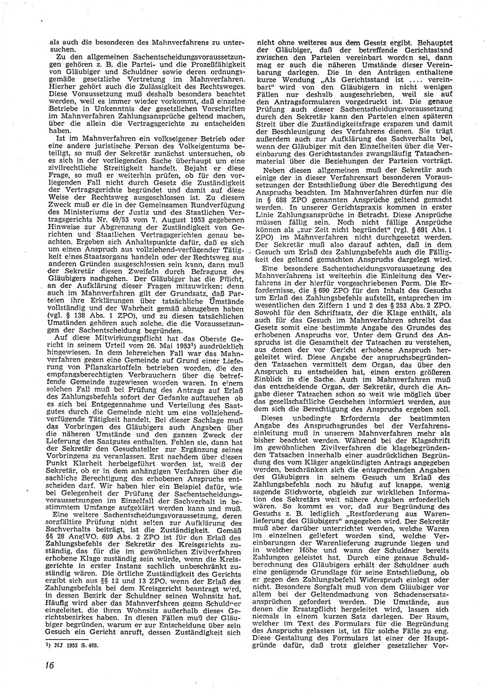 Neue Justiz (NJ), Zeitschrift für Recht und Rechtswissenschaft [Deutsche Demokratische Republik (DDR)], 9. Jahrgang 1955, Seite 16 (NJ DDR 1955, S. 16)