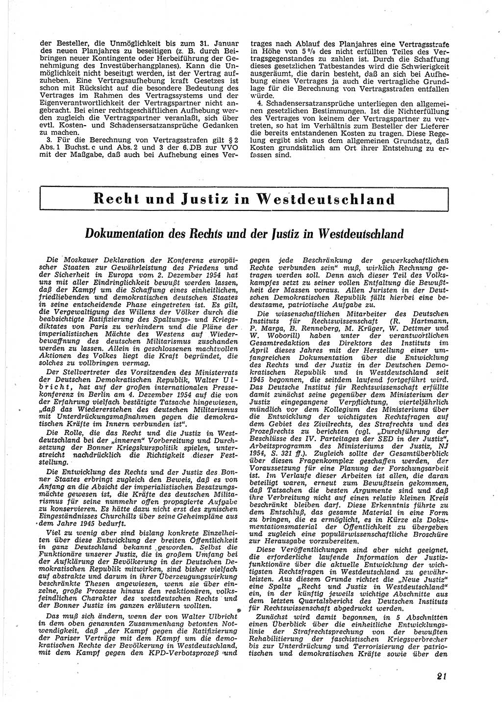 Neue Justiz (NJ), Zeitschrift für Recht und Rechtswissenschaft [Deutsche Demokratische Republik (DDR)], 9. Jahrgang 1955, Seite 21 (NJ DDR 1955, S. 21)