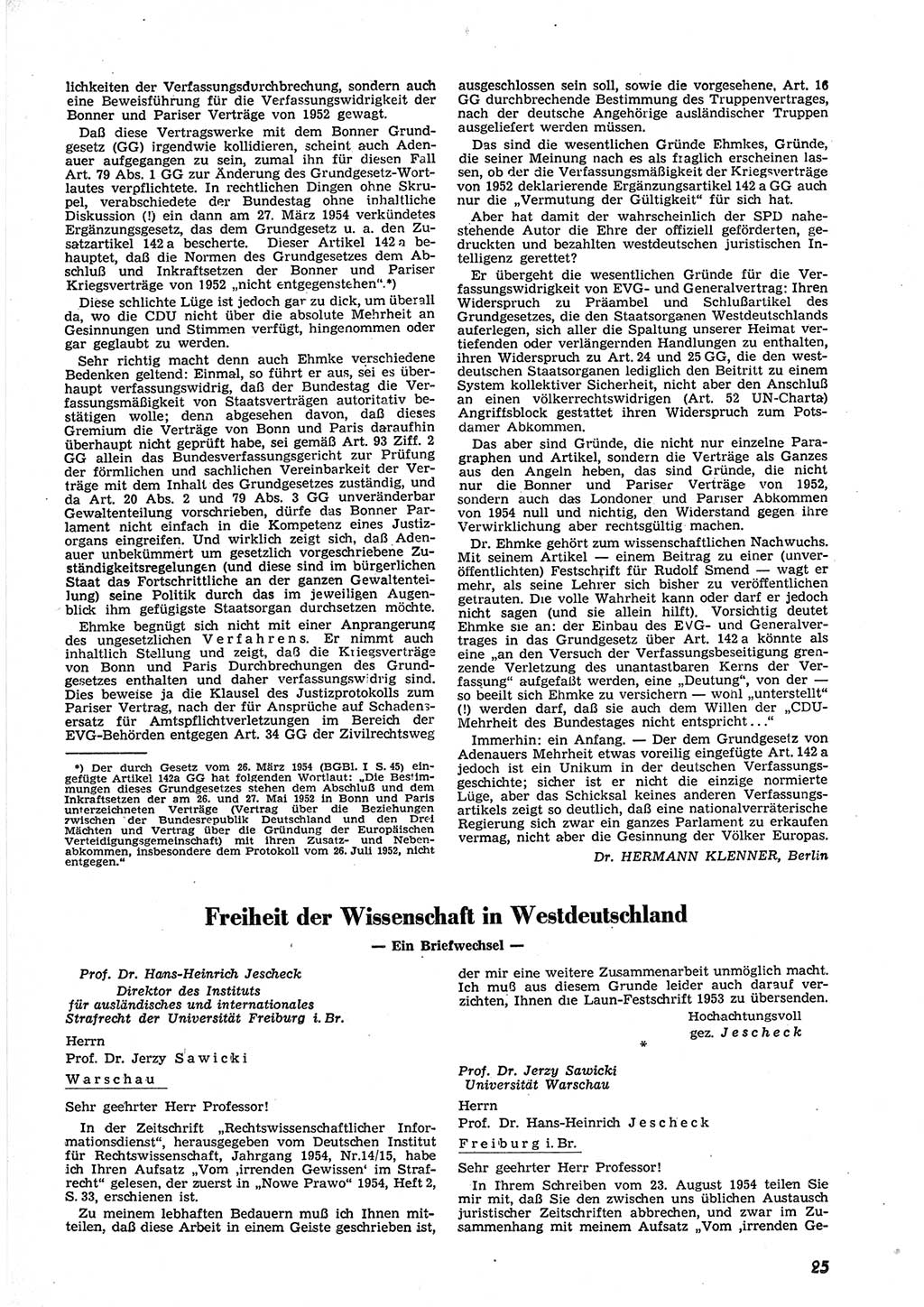 Neue Justiz (NJ), Zeitschrift für Recht und Rechtswissenschaft [Deutsche Demokratische Republik (DDR)], 9. Jahrgang 1955, Seite 25 (NJ DDR 1955, S. 25)