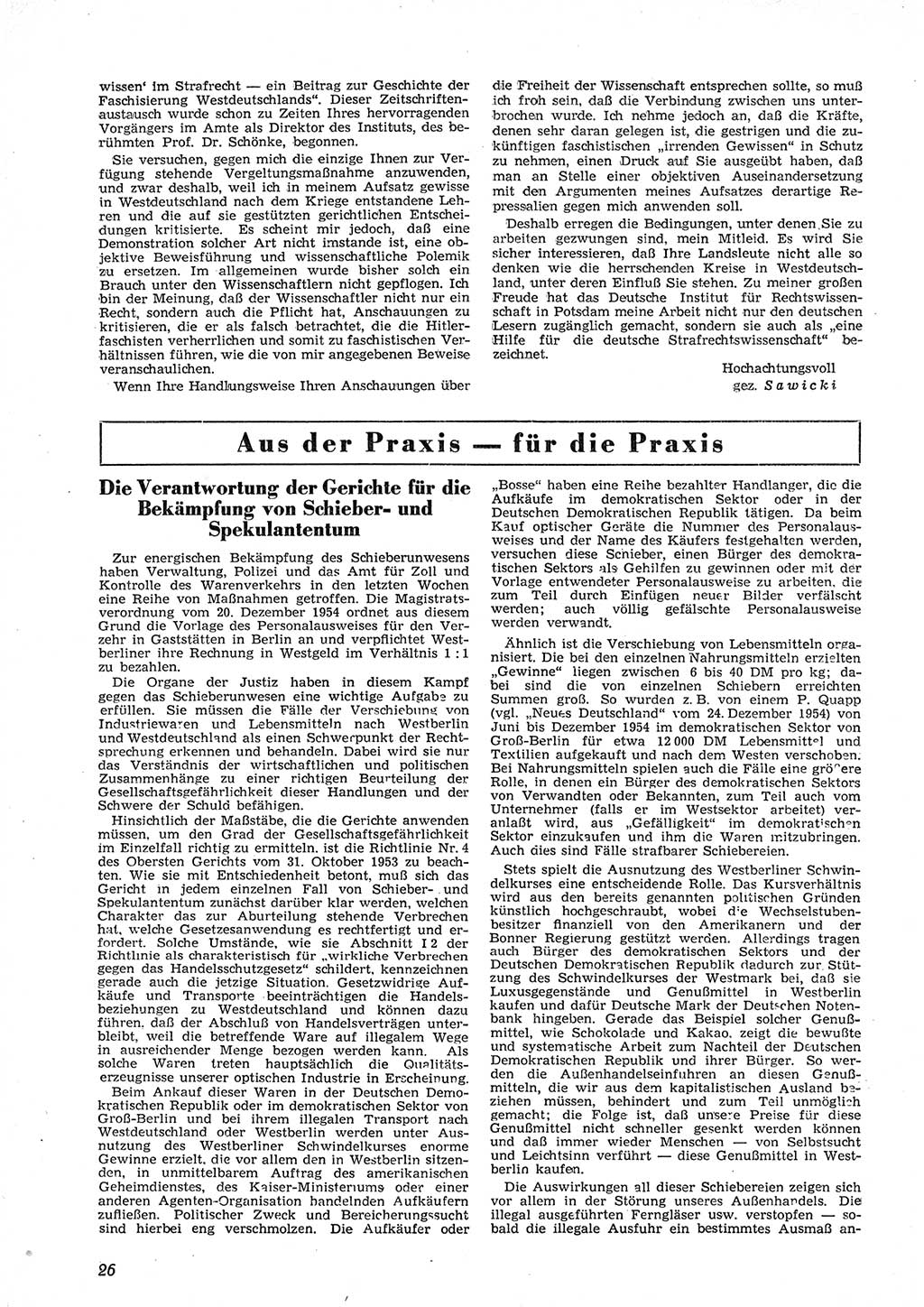 Neue Justiz (NJ), Zeitschrift für Recht und Rechtswissenschaft [Deutsche Demokratische Republik (DDR)], 9. Jahrgang 1955, Seite 26 (NJ DDR 1955, S. 26)