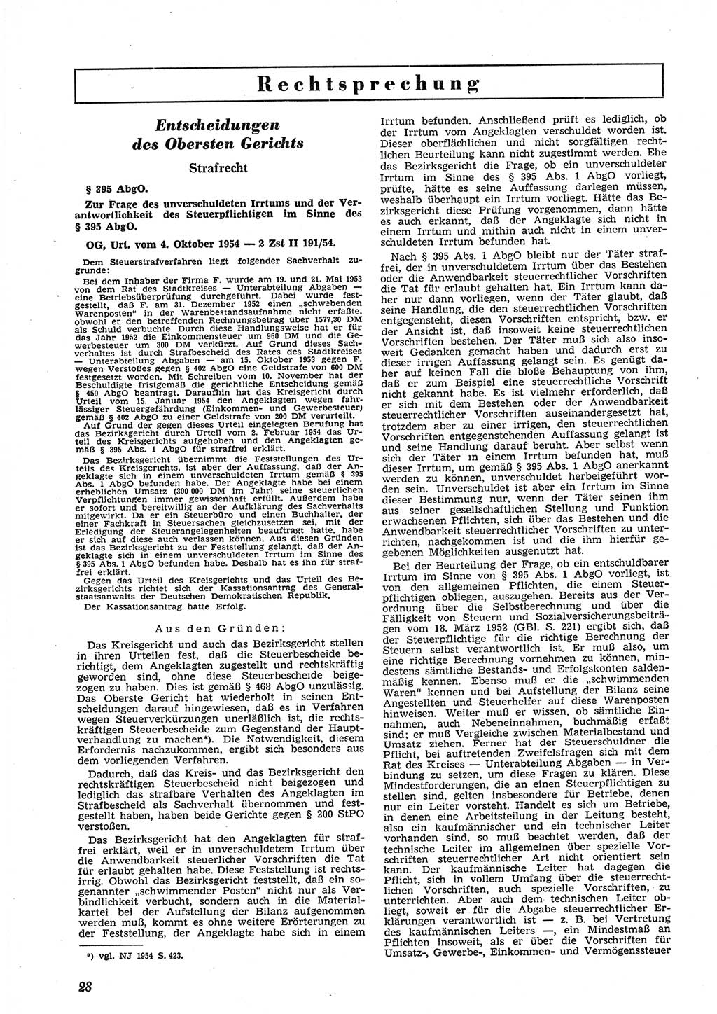 Neue Justiz (NJ), Zeitschrift für Recht und Rechtswissenschaft [Deutsche Demokratische Republik (DDR)], 9. Jahrgang 1955, Seite 28 (NJ DDR 1955, S. 28)