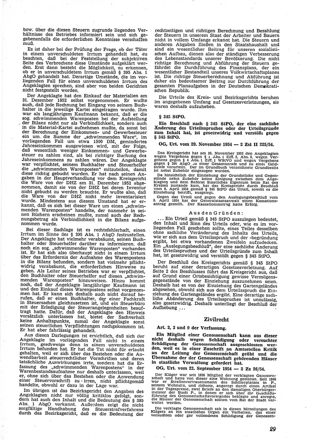 Neue Justiz (NJ), Zeitschrift für Recht und Rechtswissenschaft [Deutsche Demokratische Republik (DDR)], 9. Jahrgang 1955, Seite 29 (NJ DDR 1955, S. 29)