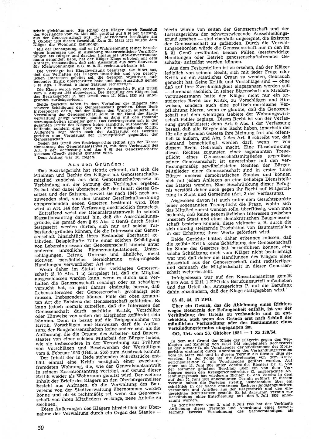 Neue Justiz (NJ), Zeitschrift für Recht und Rechtswissenschaft [Deutsche Demokratische Republik (DDR)], 9. Jahrgang 1955, Seite 30 (NJ DDR 1955, S. 30)