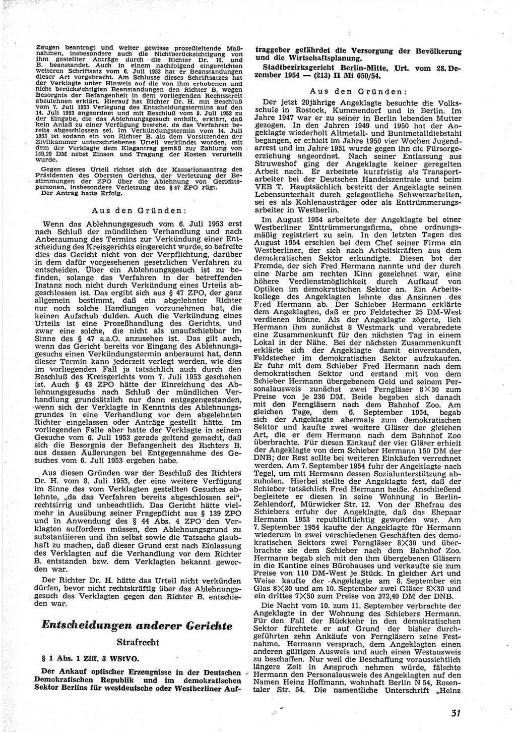 Neue Justiz (NJ), Zeitschrift für Recht und Rechtswissenschaft [Deutsche Demokratische Republik (DDR)], 9. Jahrgang 1955, Seite 31 (NJ DDR 1955, S. 31)