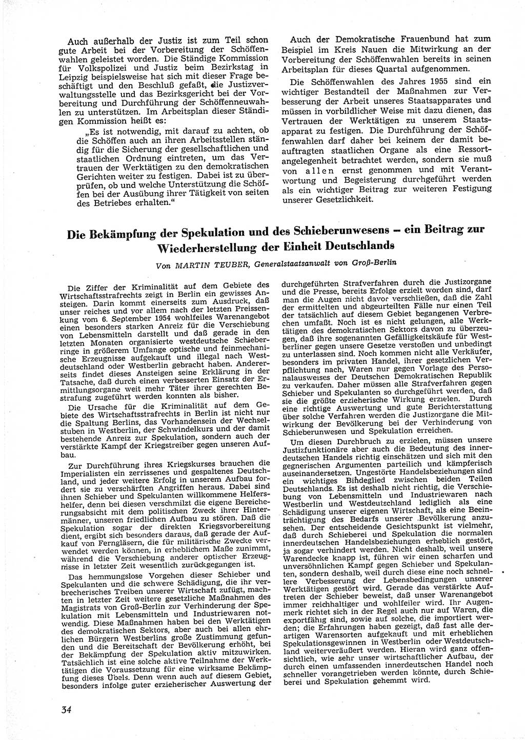 Neue Justiz (NJ), Zeitschrift für Recht und Rechtswissenschaft [Deutsche Demokratische Republik (DDR)], 9. Jahrgang 1955, Seite 34 (NJ DDR 1955, S. 34)