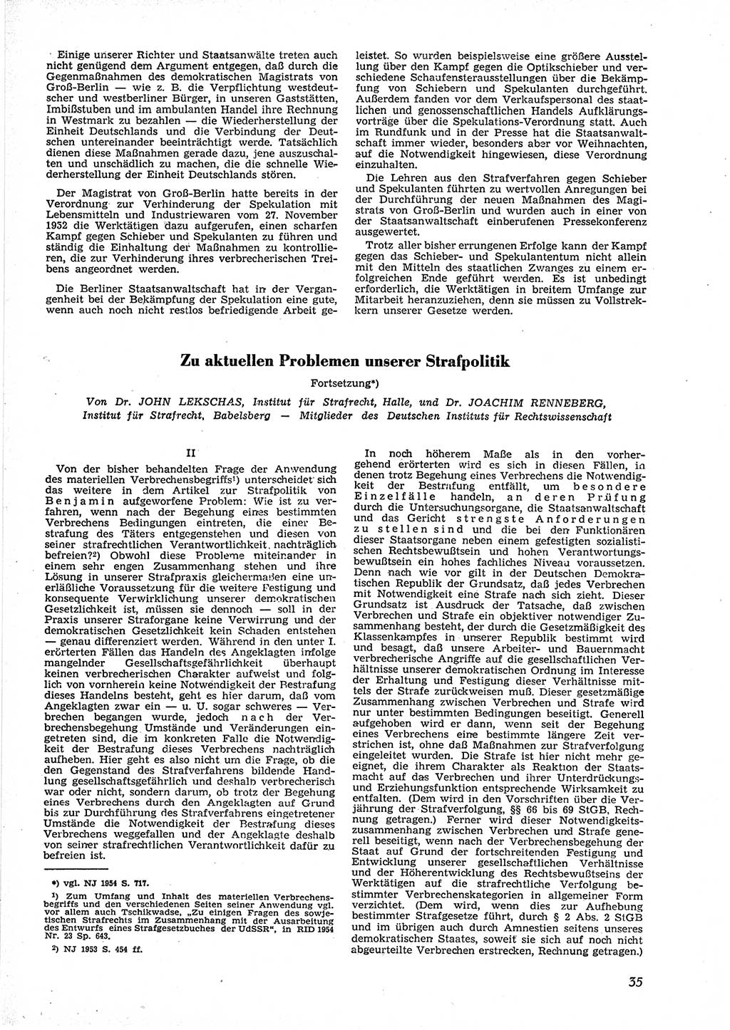 Neue Justiz (NJ), Zeitschrift für Recht und Rechtswissenschaft [Deutsche Demokratische Republik (DDR)], 9. Jahrgang 1955, Seite 35 (NJ DDR 1955, S. 35)