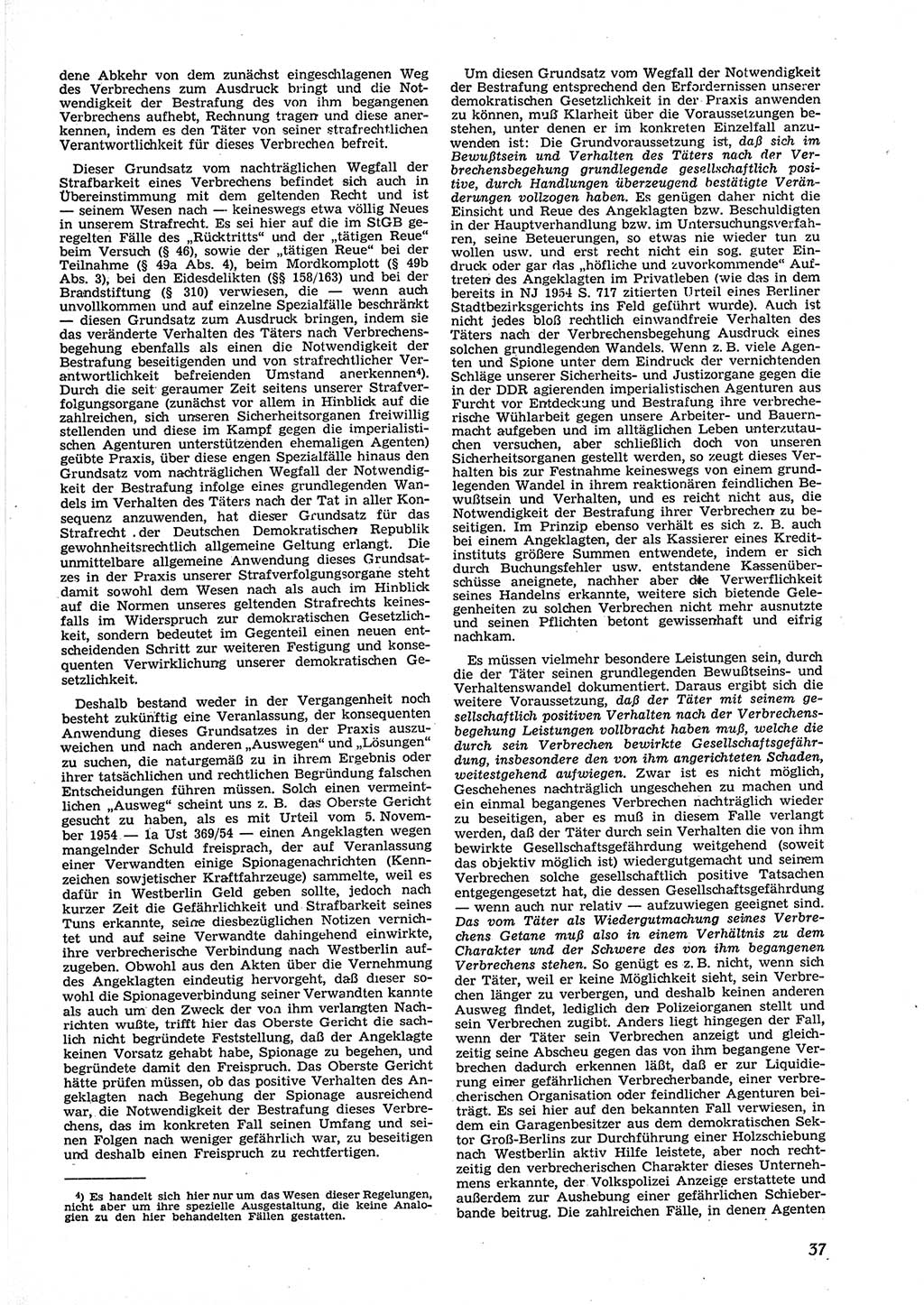 Neue Justiz (NJ), Zeitschrift für Recht und Rechtswissenschaft [Deutsche Demokratische Republik (DDR)], 9. Jahrgang 1955, Seite 37 (NJ DDR 1955, S. 37)