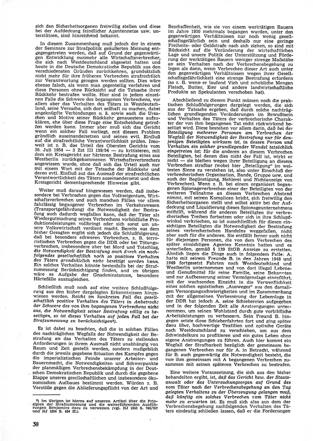 Neue Justiz (NJ), Zeitschrift für Recht und Rechtswissenschaft [Deutsche Demokratische Republik (DDR)], 9. Jahrgang 1955, Seite 38 (NJ DDR 1955, S. 38)