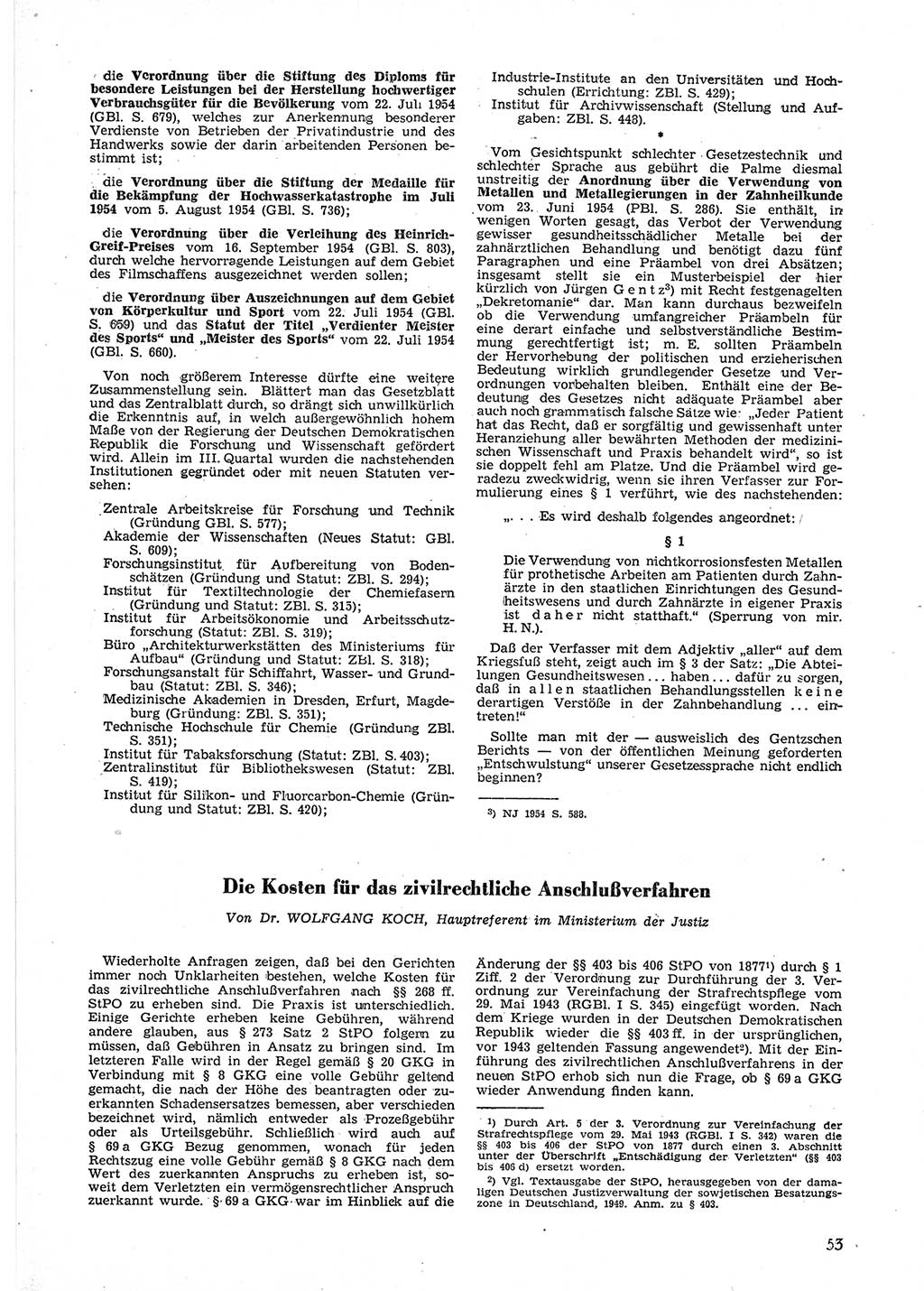 Neue Justiz (NJ), Zeitschrift für Recht und Rechtswissenschaft [Deutsche Demokratische Republik (DDR)], 9. Jahrgang 1955, Seite 53 (NJ DDR 1955, S. 53)