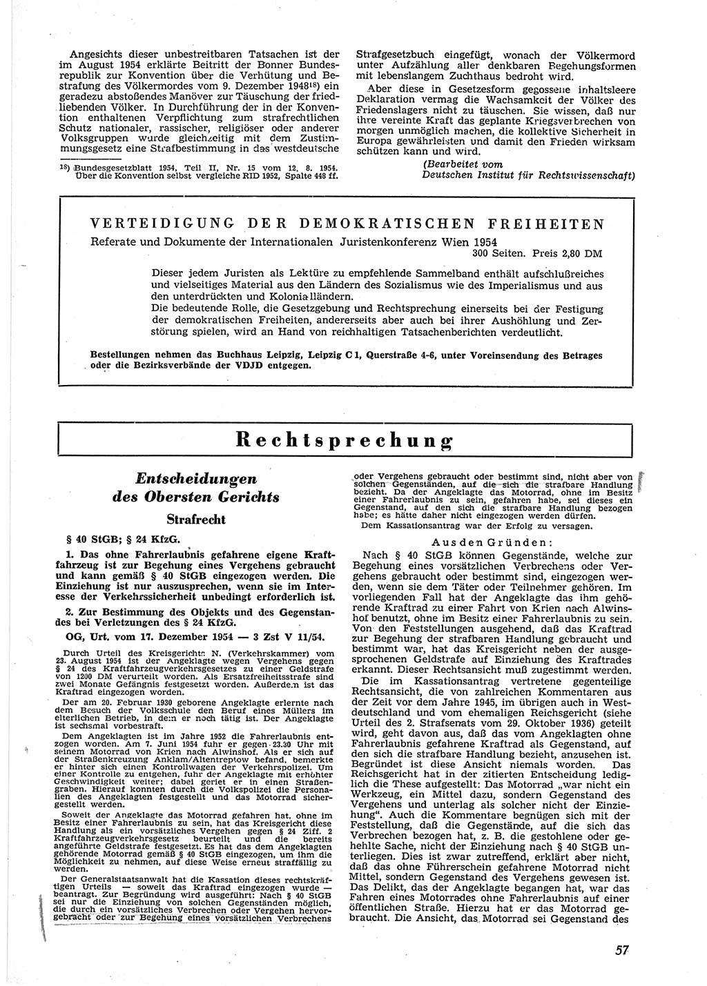 Neue Justiz (NJ), Zeitschrift für Recht und Rechtswissenschaft [Deutsche Demokratische Republik (DDR)], 9. Jahrgang 1955, Seite 57 (NJ DDR 1955, S. 57)