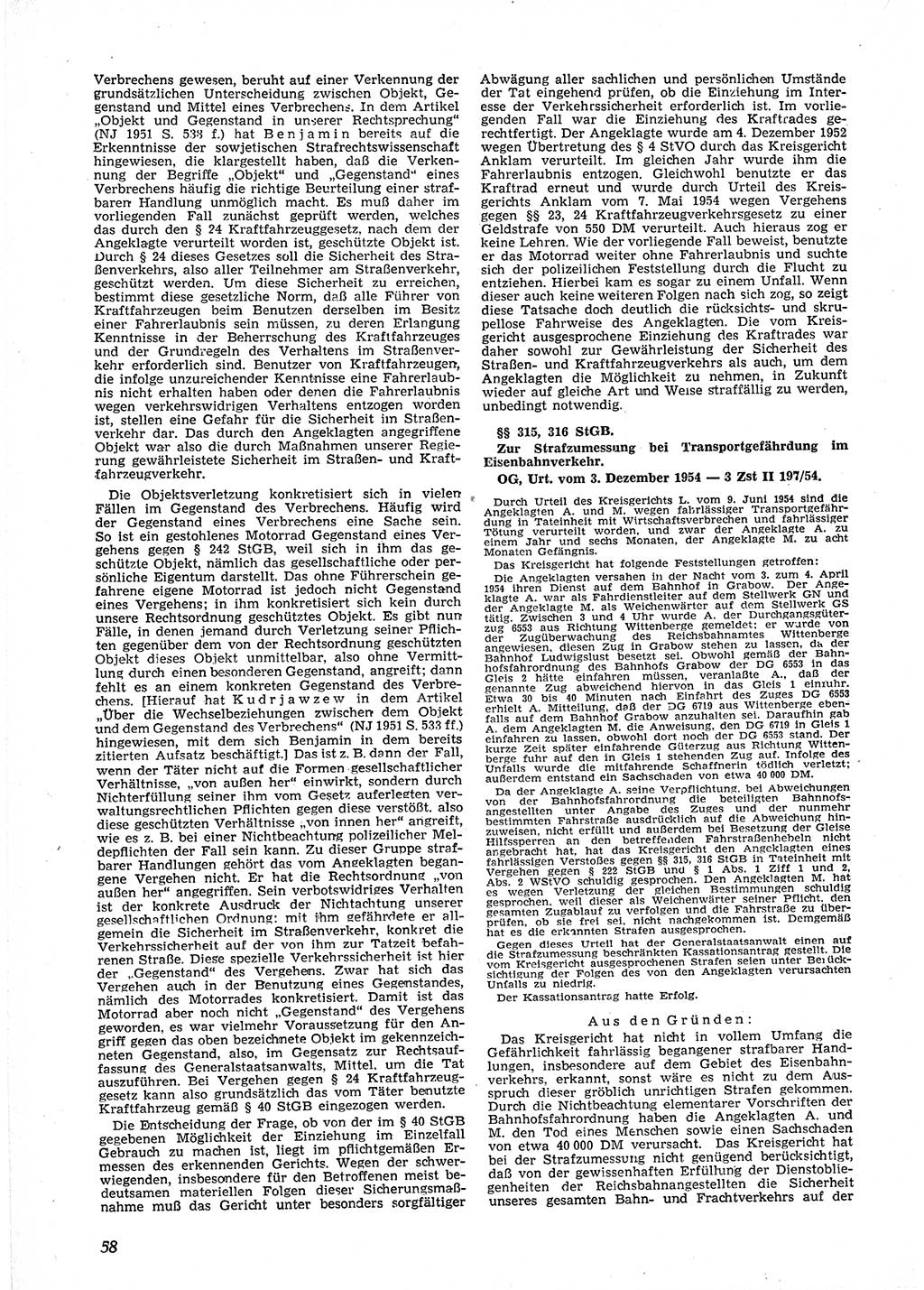 Neue Justiz (NJ), Zeitschrift für Recht und Rechtswissenschaft [Deutsche Demokratische Republik (DDR)], 9. Jahrgang 1955, Seite 58 (NJ DDR 1955, S. 58)
