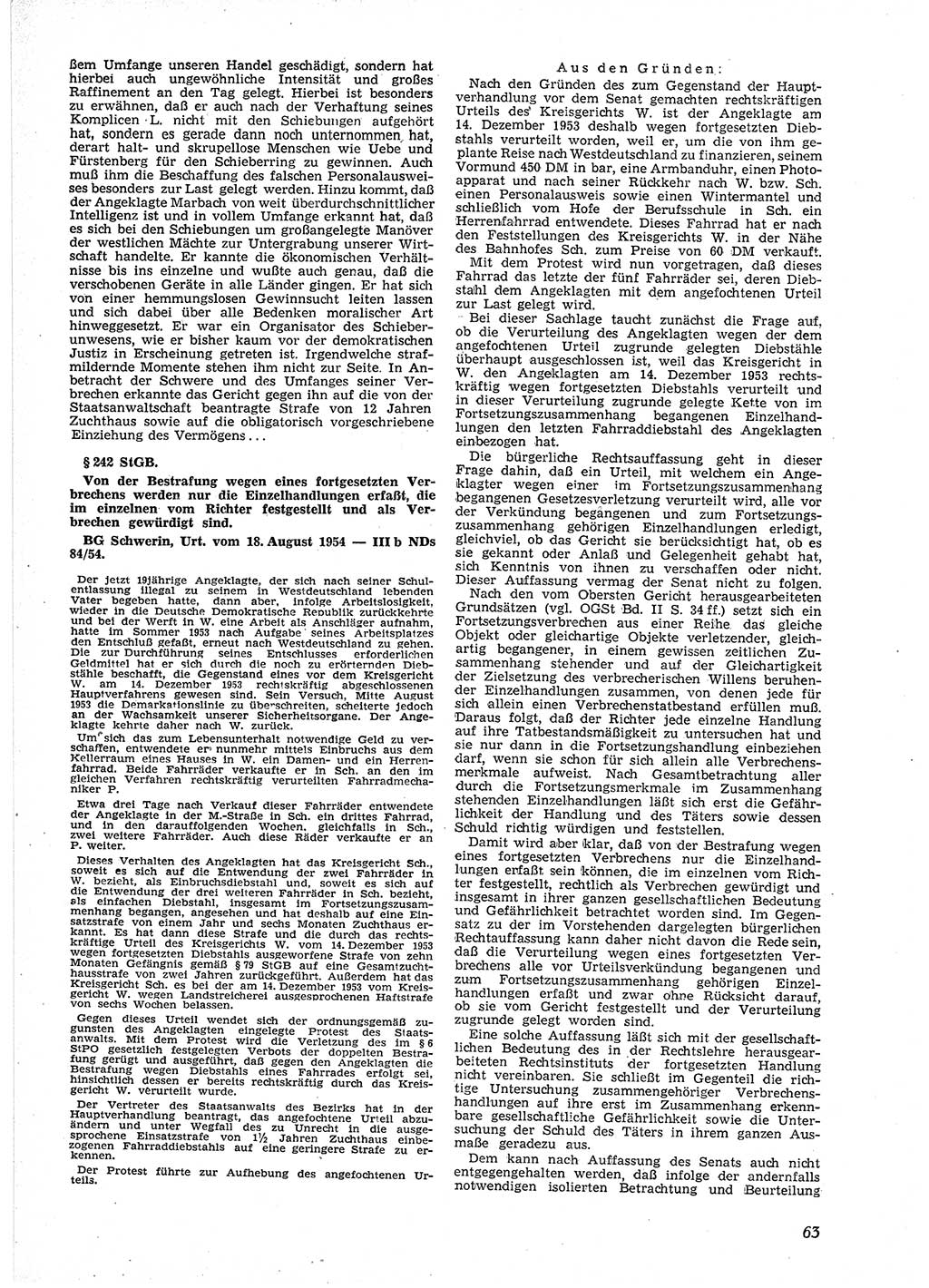 Neue Justiz (NJ), Zeitschrift für Recht und Rechtswissenschaft [Deutsche Demokratische Republik (DDR)], 9. Jahrgang 1955, Seite 63 (NJ DDR 1955, S. 63)