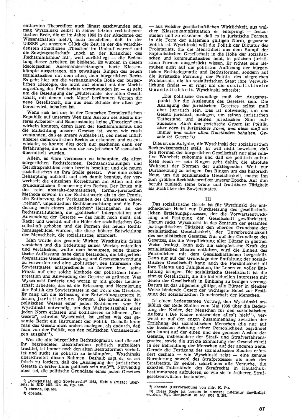 Neue Justiz (NJ), Zeitschrift für Recht und Rechtswissenschaft [Deutsche Demokratische Republik (DDR)], 9. Jahrgang 1955, Seite 67 (NJ DDR 1955, S. 67)