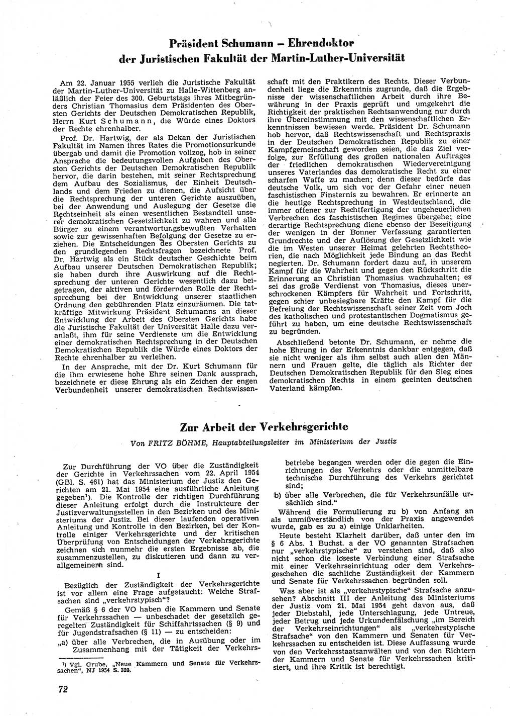 Neue Justiz (NJ), Zeitschrift für Recht und Rechtswissenschaft [Deutsche Demokratische Republik (DDR)], 9. Jahrgang 1955, Seite 72 (NJ DDR 1955, S. 72)