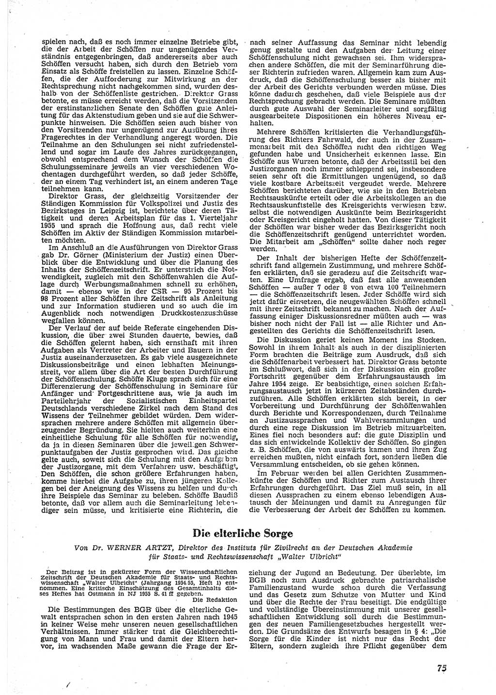 Neue Justiz (NJ), Zeitschrift für Recht und Rechtswissenschaft [Deutsche Demokratische Republik (DDR)], 9. Jahrgang 1955, Seite 75 (NJ DDR 1955, S. 75)