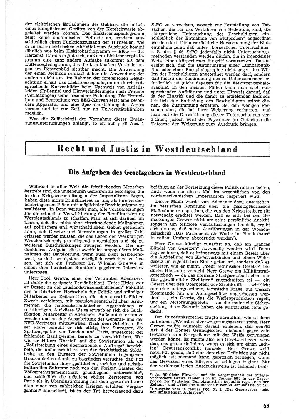 Neue Justiz (NJ), Zeitschrift für Recht und Rechtswissenschaft [Deutsche Demokratische Republik (DDR)], 9. Jahrgang 1955, Seite 83 (NJ DDR 1955, S. 83)