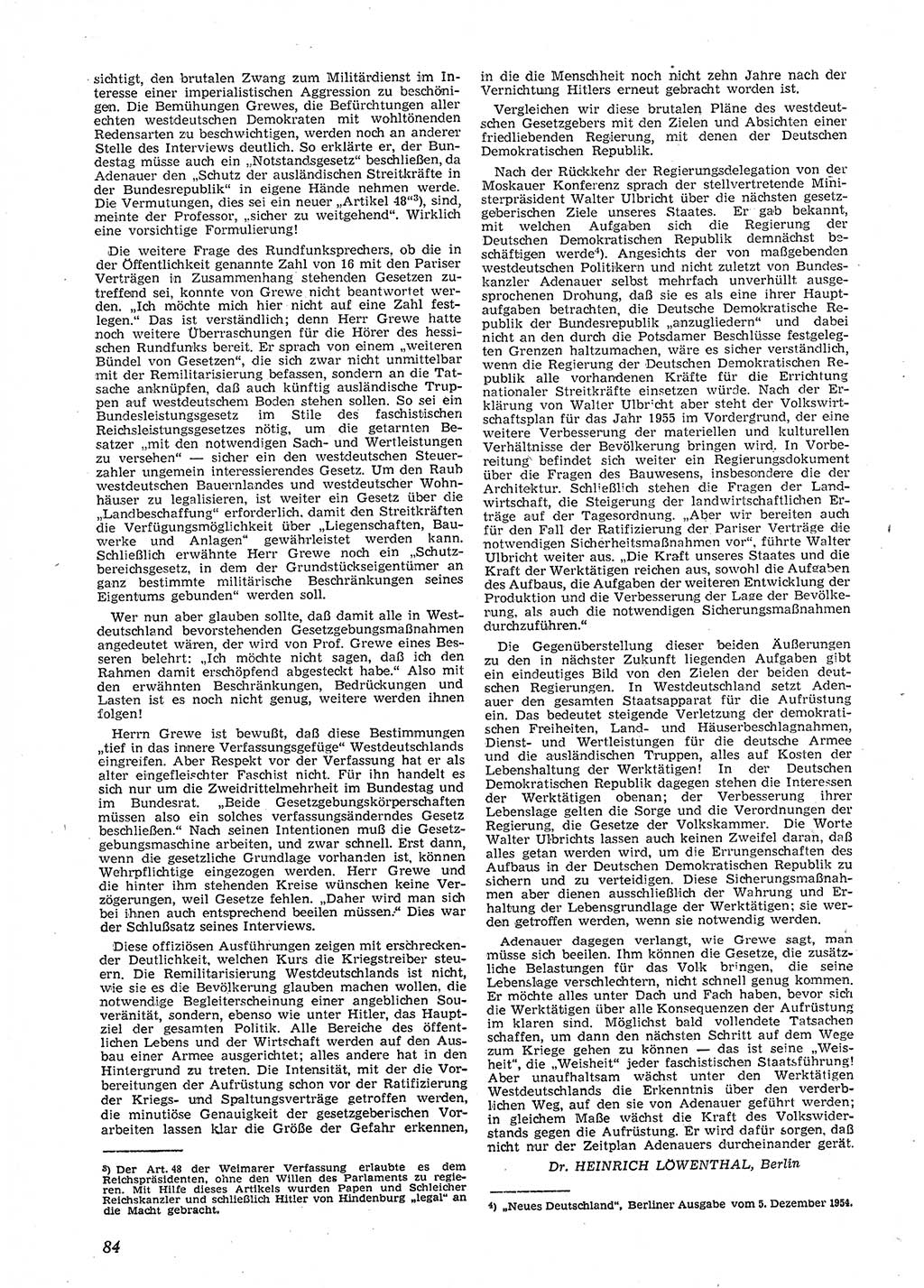 Neue Justiz (NJ), Zeitschrift für Recht und Rechtswissenschaft [Deutsche Demokratische Republik (DDR)], 9. Jahrgang 1955, Seite 84 (NJ DDR 1955, S. 84)