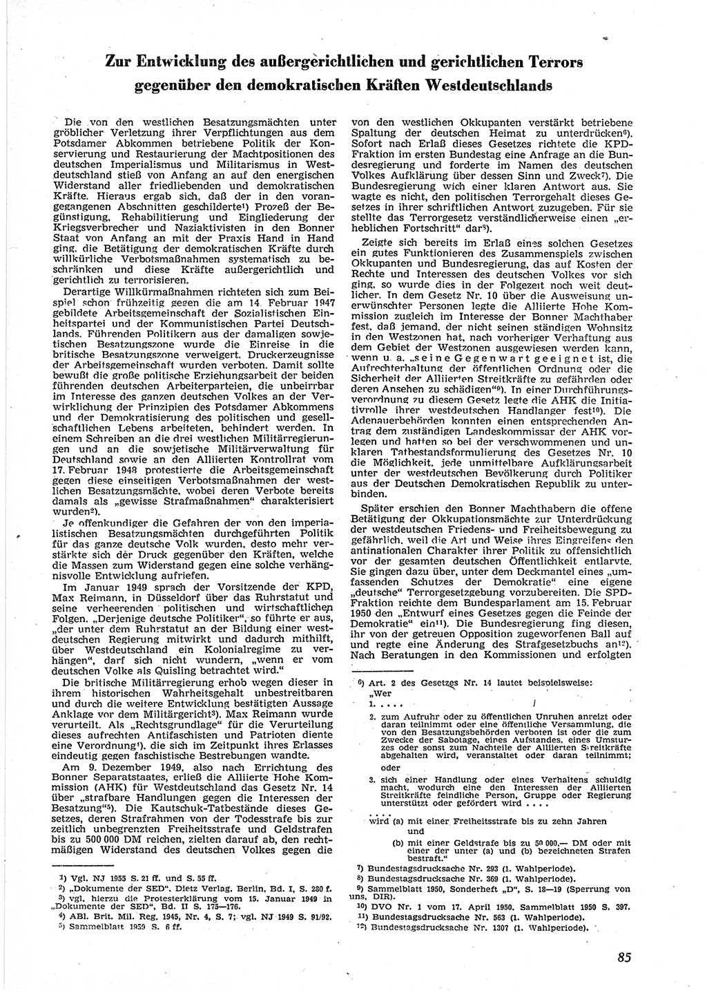 Neue Justiz (NJ), Zeitschrift für Recht und Rechtswissenschaft [Deutsche Demokratische Republik (DDR)], 9. Jahrgang 1955, Seite 85 (NJ DDR 1955, S. 85)