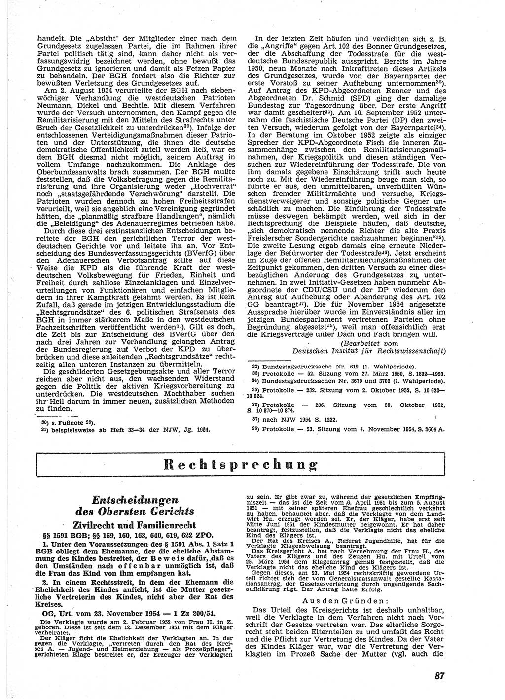 Neue Justiz (NJ), Zeitschrift für Recht und Rechtswissenschaft [Deutsche Demokratische Republik (DDR)], 9. Jahrgang 1955, Seite 87 (NJ DDR 1955, S. 87)