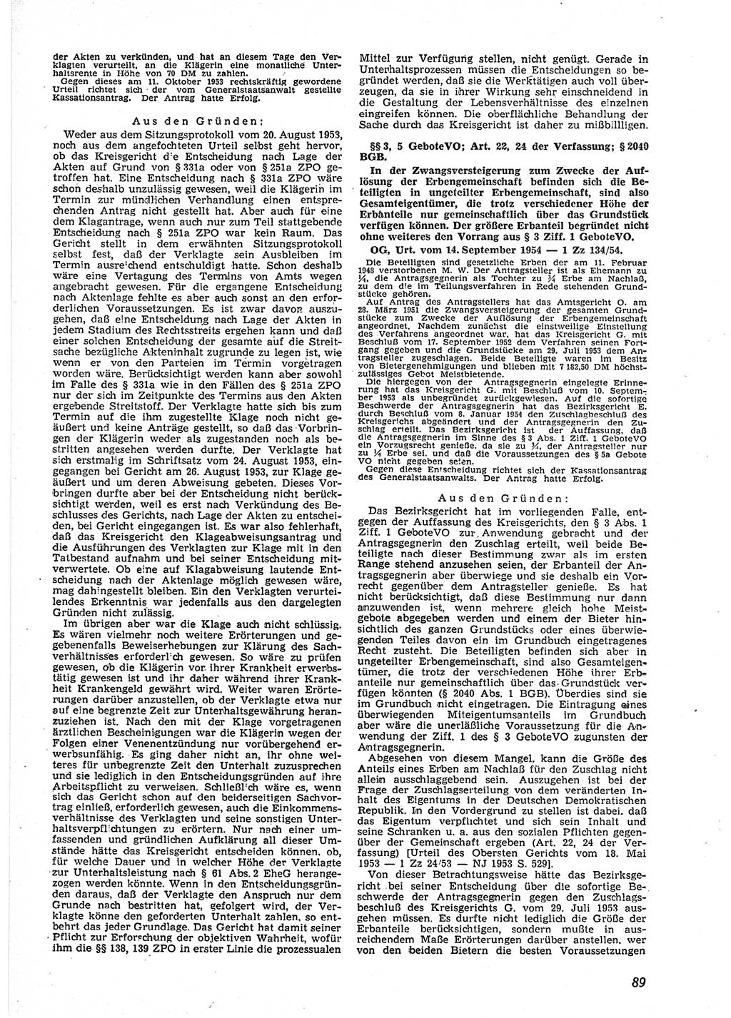 Neue Justiz (NJ), Zeitschrift für Recht und Rechtswissenschaft [Deutsche Demokratische Republik (DDR)], 9. Jahrgang 1955, Seite 89 (NJ DDR 1955, S. 89)