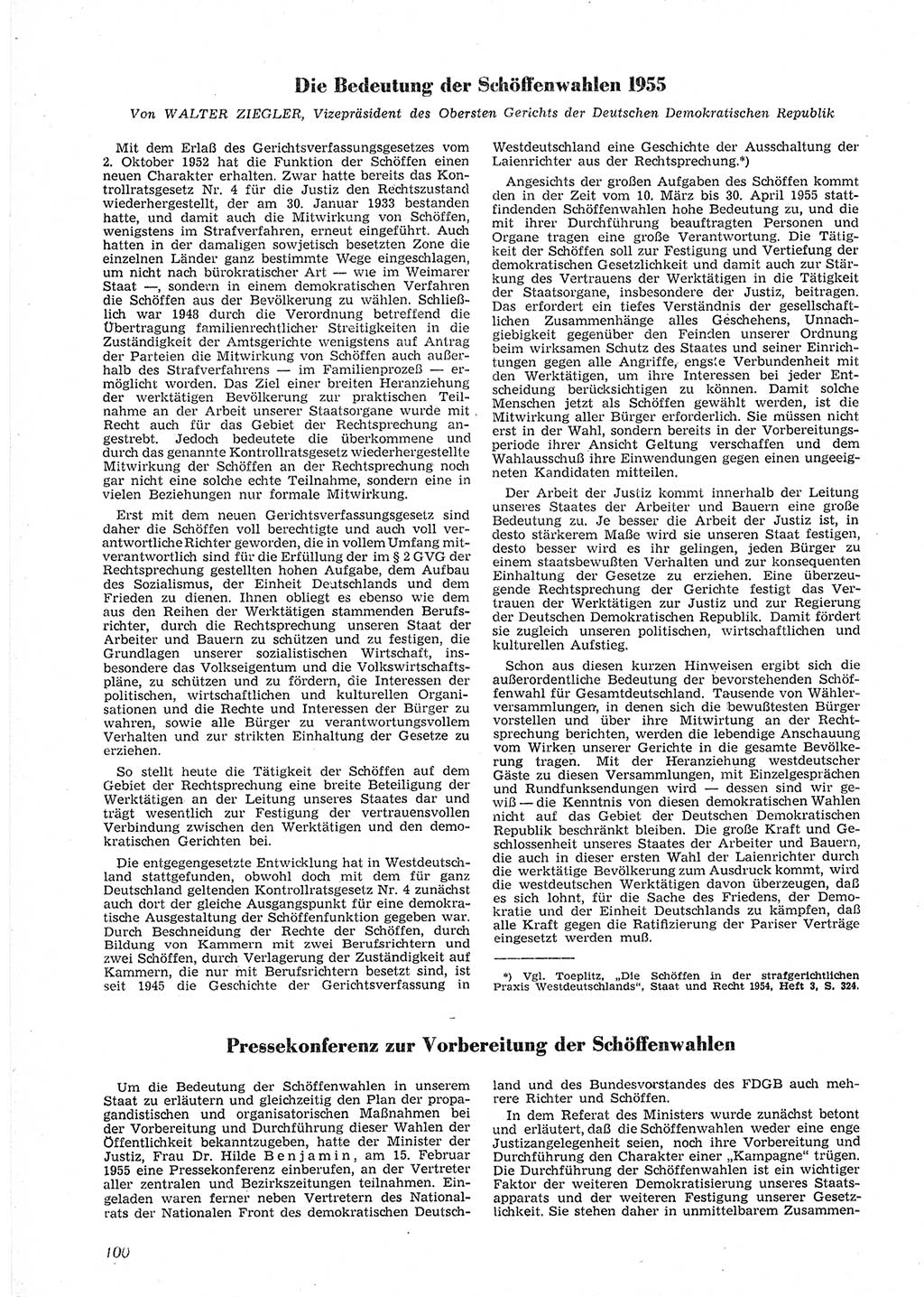 Neue Justiz (NJ), Zeitschrift für Recht und Rechtswissenschaft [Deutsche Demokratische Republik (DDR)], 9. Jahrgang 1955, Seite 100 (NJ DDR 1955, S. 100)