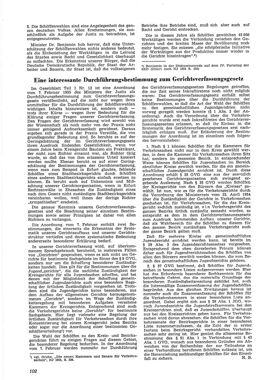 Neue Justiz (NJ), Zeitschrift für Recht und Rechtswissenschaft [Deutsche Demokratische Republik (DDR)], 9. Jahrgang 1955, Seite 102 (NJ DDR 1955, S. 102)