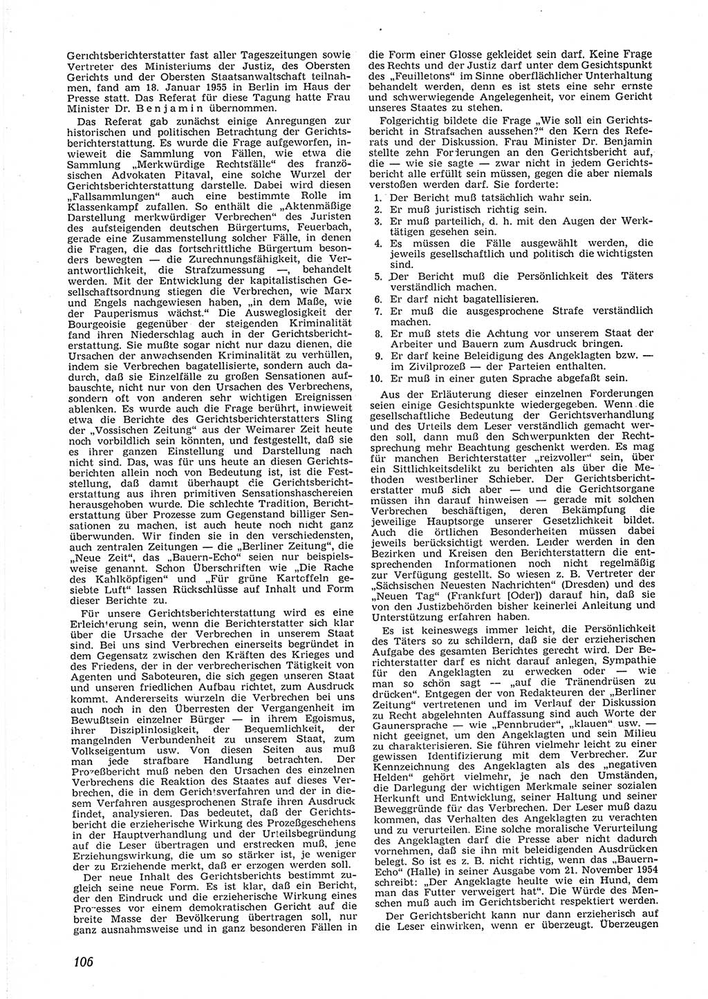 Neue Justiz (NJ), Zeitschrift für Recht und Rechtswissenschaft [Deutsche Demokratische Republik (DDR)], 9. Jahrgang 1955, Seite 106 (NJ DDR 1955, S. 106)