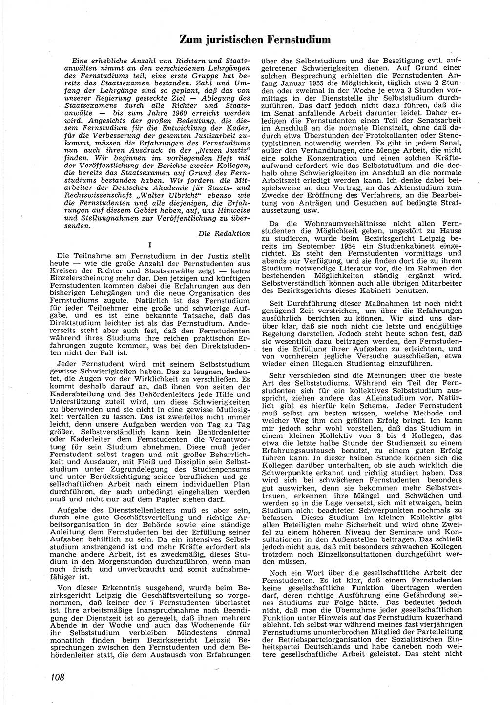 Neue Justiz (NJ), Zeitschrift für Recht und Rechtswissenschaft [Deutsche Demokratische Republik (DDR)], 9. Jahrgang 1955, Seite 108 (NJ DDR 1955, S. 108)