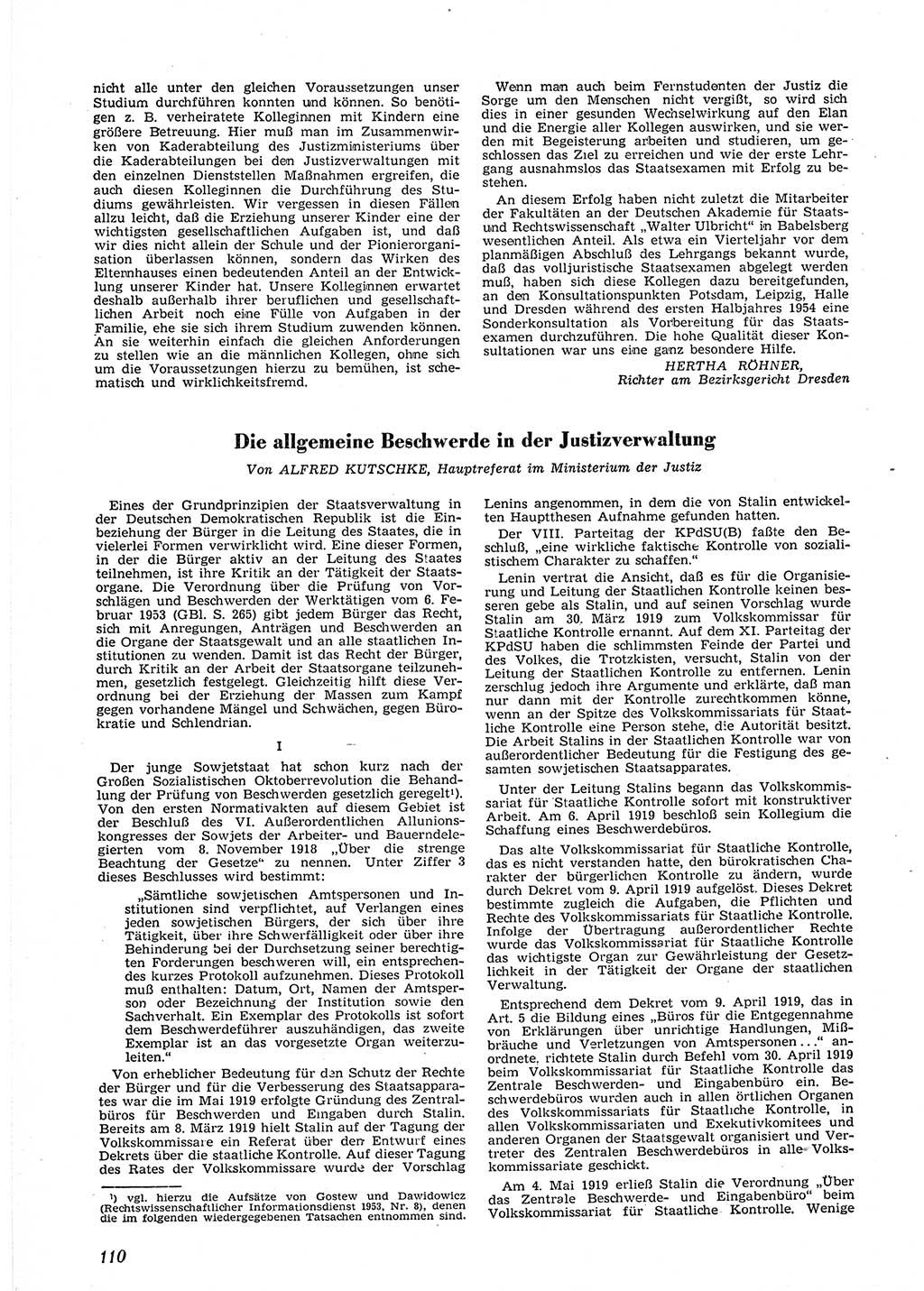 Neue Justiz (NJ), Zeitschrift für Recht und Rechtswissenschaft [Deutsche Demokratische Republik (DDR)], 9. Jahrgang 1955, Seite 110 (NJ DDR 1955, S. 110)