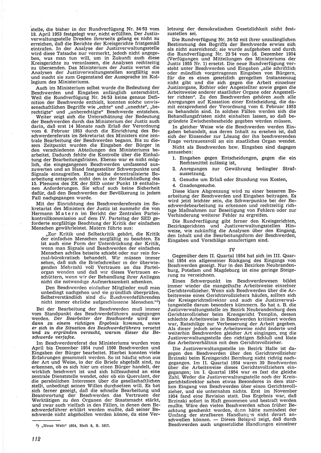 Neue Justiz (NJ), Zeitschrift für Recht und Rechtswissenschaft [Deutsche Demokratische Republik (DDR)], 9. Jahrgang 1955, Seite 112 (NJ DDR 1955, S. 112)