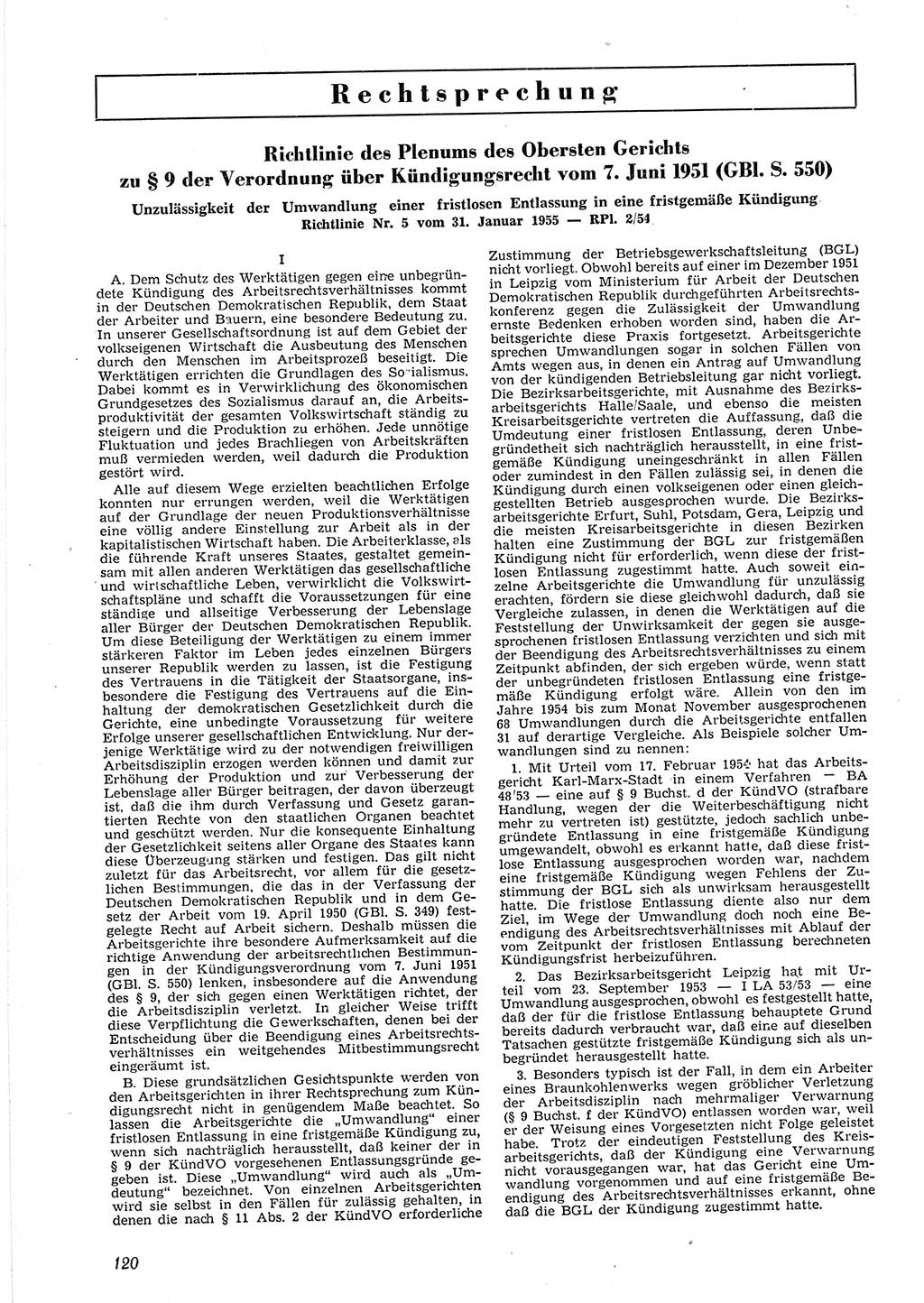 Neue Justiz (NJ), Zeitschrift für Recht und Rechtswissenschaft [Deutsche Demokratische Republik (DDR)], 9. Jahrgang 1955, Seite 120 (NJ DDR 1955, S. 120)