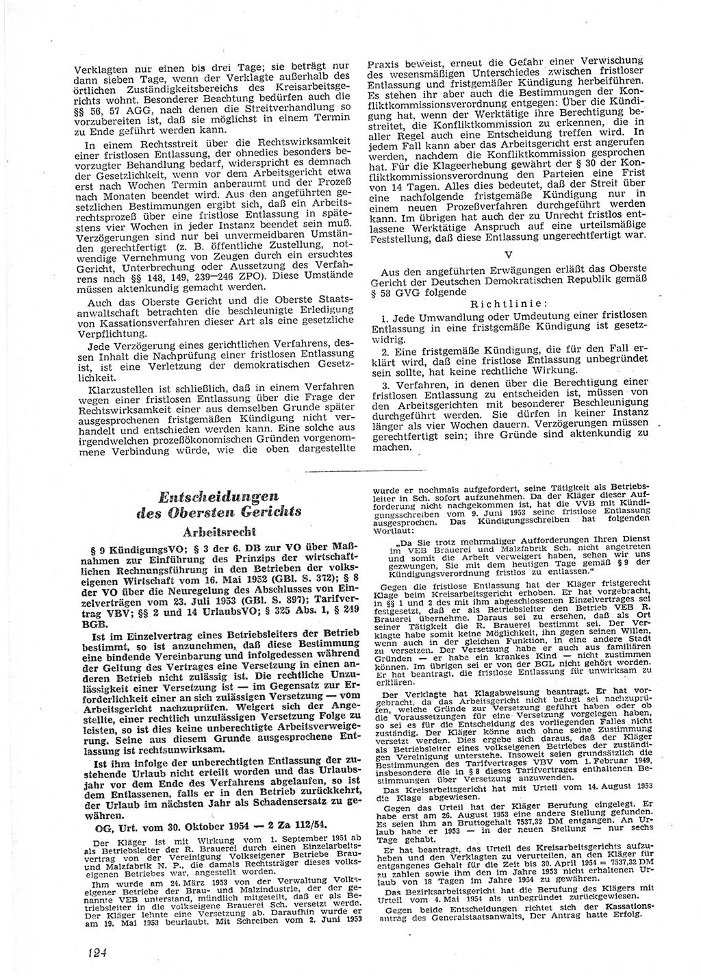 Neue Justiz (NJ), Zeitschrift für Recht und Rechtswissenschaft [Deutsche Demokratische Republik (DDR)], 9. Jahrgang 1955, Seite 124 (NJ DDR 1955, S. 124)