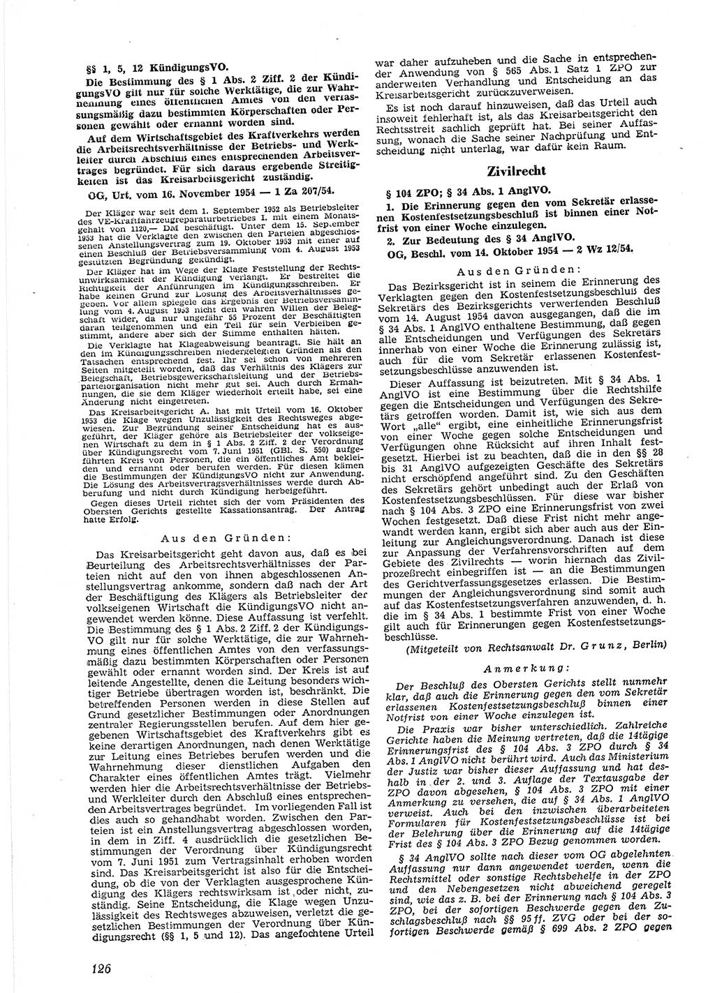 Neue Justiz (NJ), Zeitschrift für Recht und Rechtswissenschaft [Deutsche Demokratische Republik (DDR)], 9. Jahrgang 1955, Seite 126 (NJ DDR 1955, S. 126)
