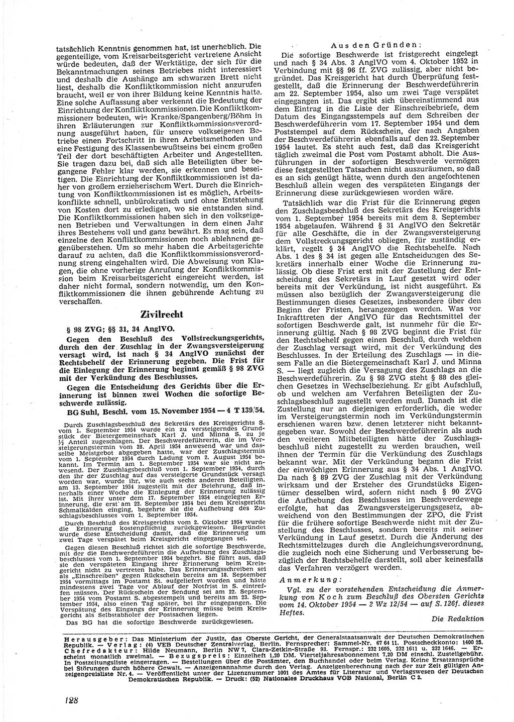 Neue Justiz (NJ), Zeitschrift für Recht und Rechtswissenschaft [Deutsche Demokratische Republik (DDR)], 9. Jahrgang 1955, Seite 128 (NJ DDR 1955, S. 128)