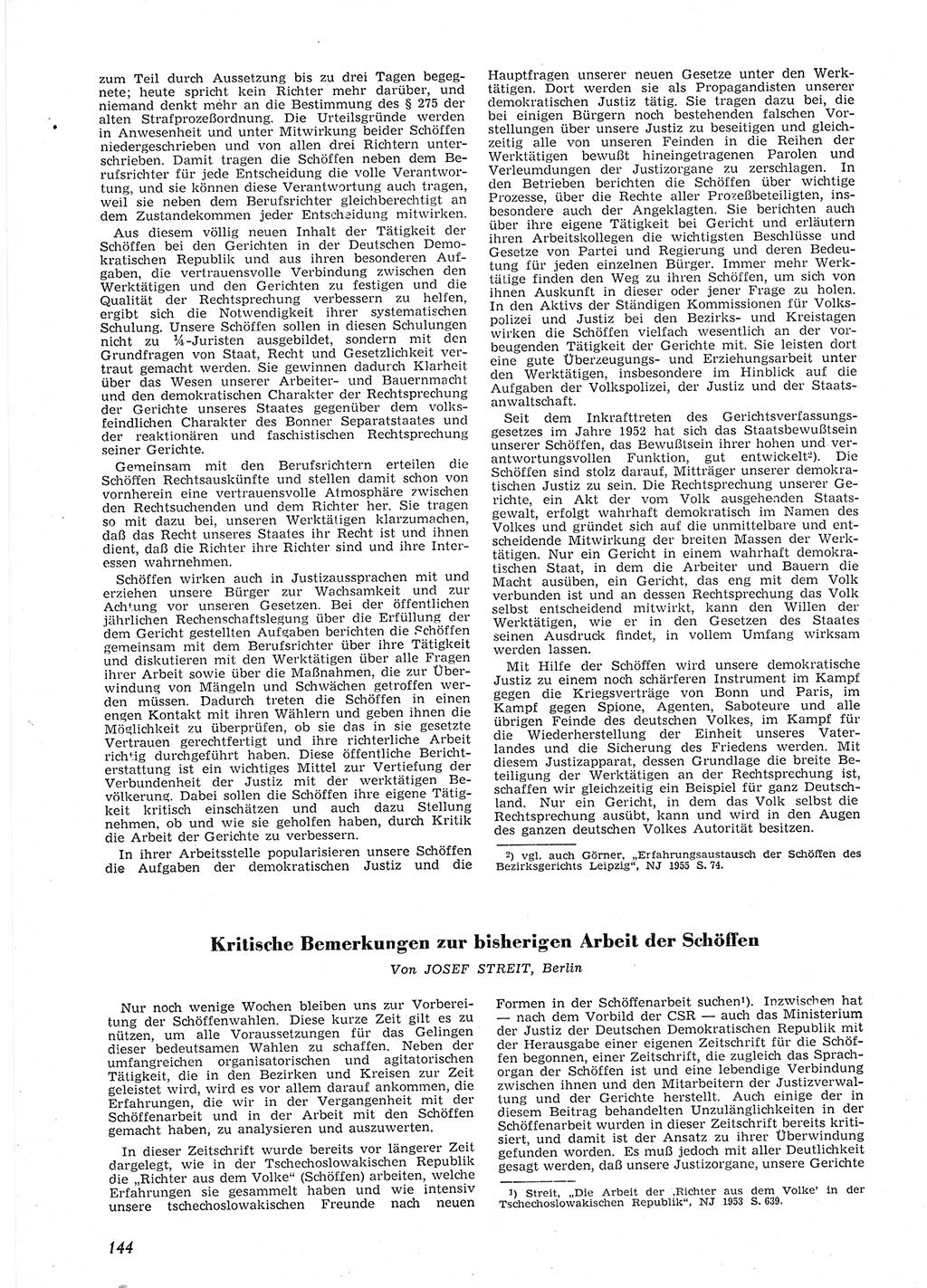 Neue Justiz (NJ), Zeitschrift für Recht und Rechtswissenschaft [Deutsche Demokratische Republik (DDR)], 9. Jahrgang 1955, Seite 144 (NJ DDR 1955, S. 144)