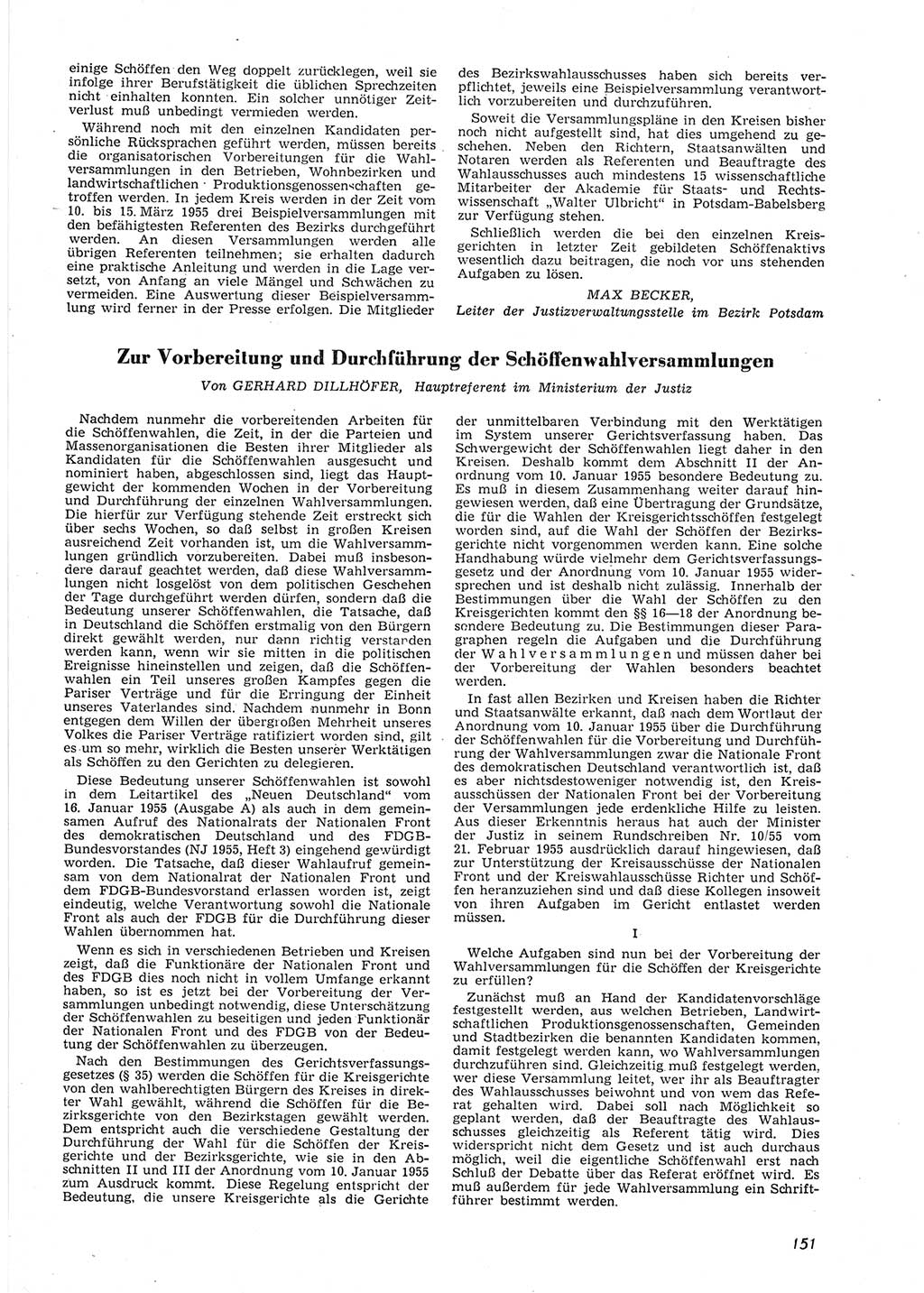 Neue Justiz (NJ), Zeitschrift für Recht und Rechtswissenschaft [Deutsche Demokratische Republik (DDR)], 9. Jahrgang 1955, Seite 151 (NJ DDR 1955, S. 151)