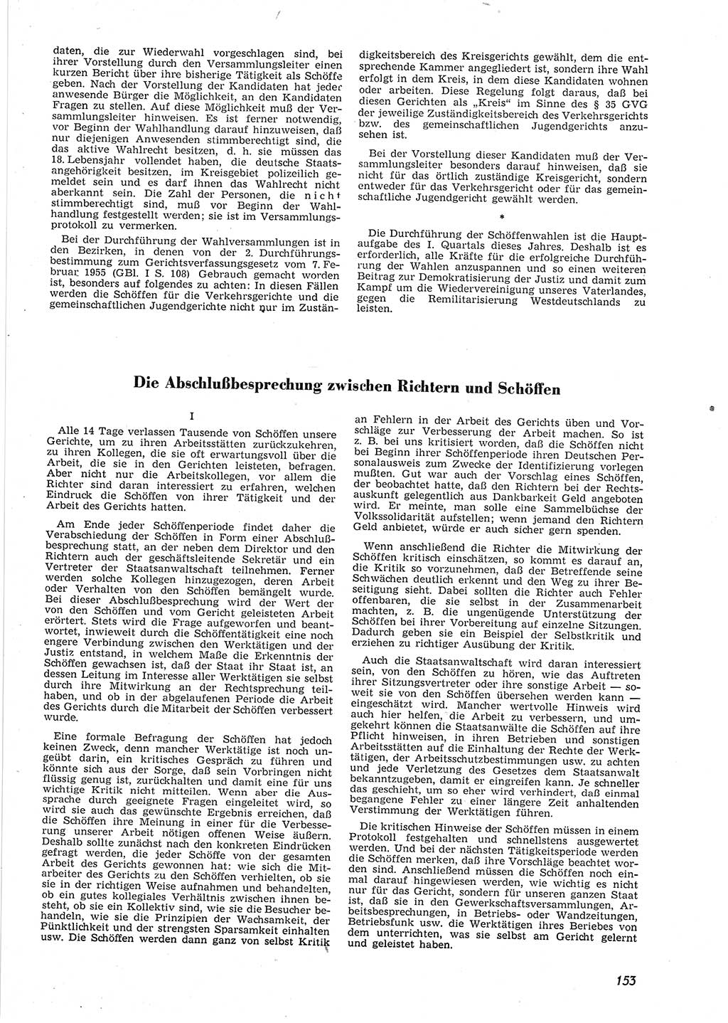 Neue Justiz (NJ), Zeitschrift für Recht und Rechtswissenschaft [Deutsche Demokratische Republik (DDR)], 9. Jahrgang 1955, Seite 153 (NJ DDR 1955, S. 153)