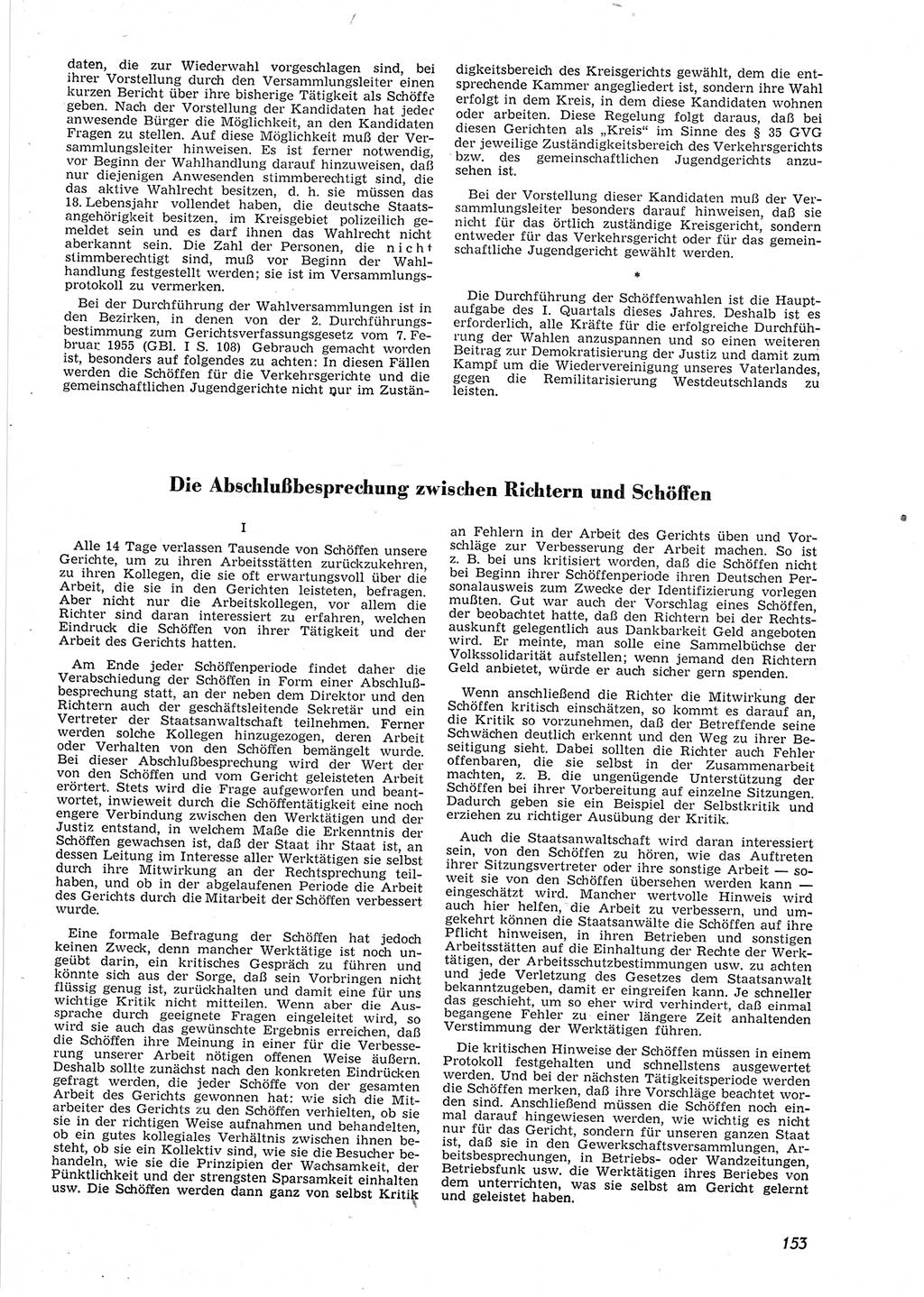 Neue Justiz (NJ), Zeitschrift für Recht und Rechtswissenschaft [Deutsche Demokratische Republik (DDR)], 9. Jahrgang 1955, Seite 153 (NJ DDR 1955, S. 153)